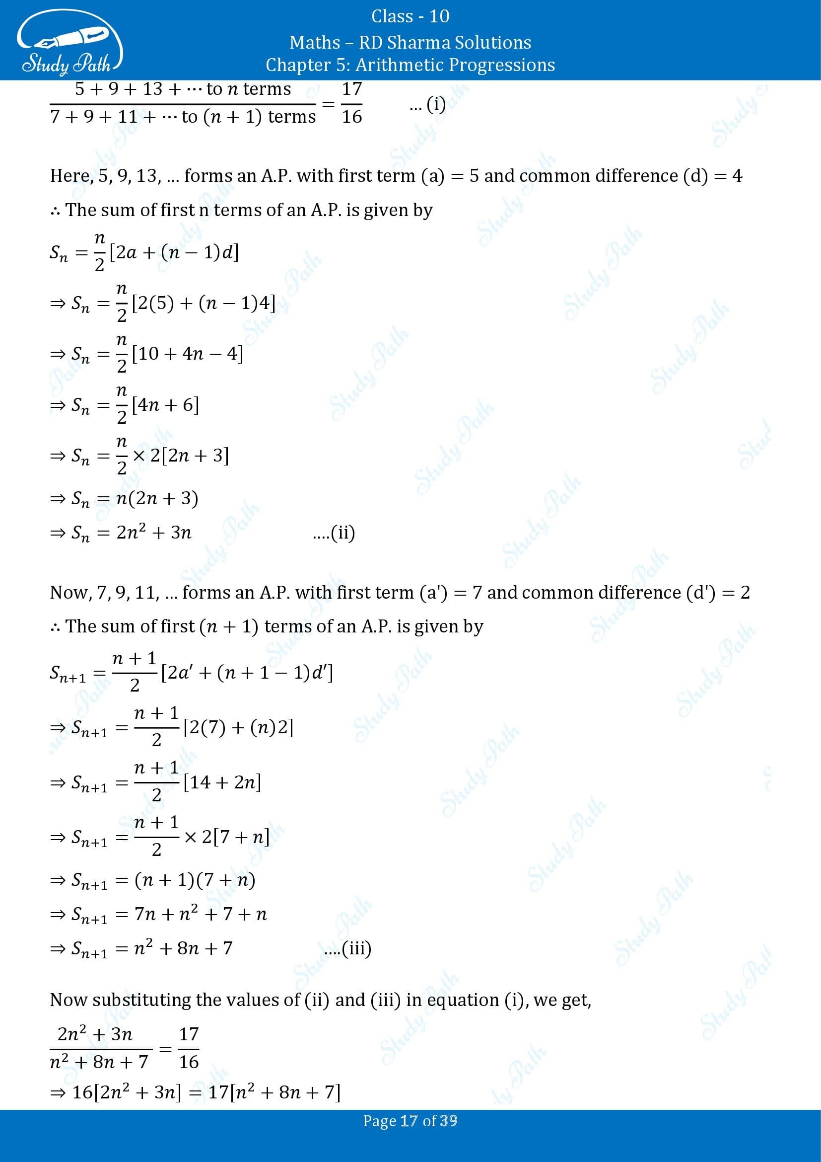 RD Sharma Solutions Class 10 Chapter 5 Arithmetic Progressions Multiple Choice Questions MCQs 00017