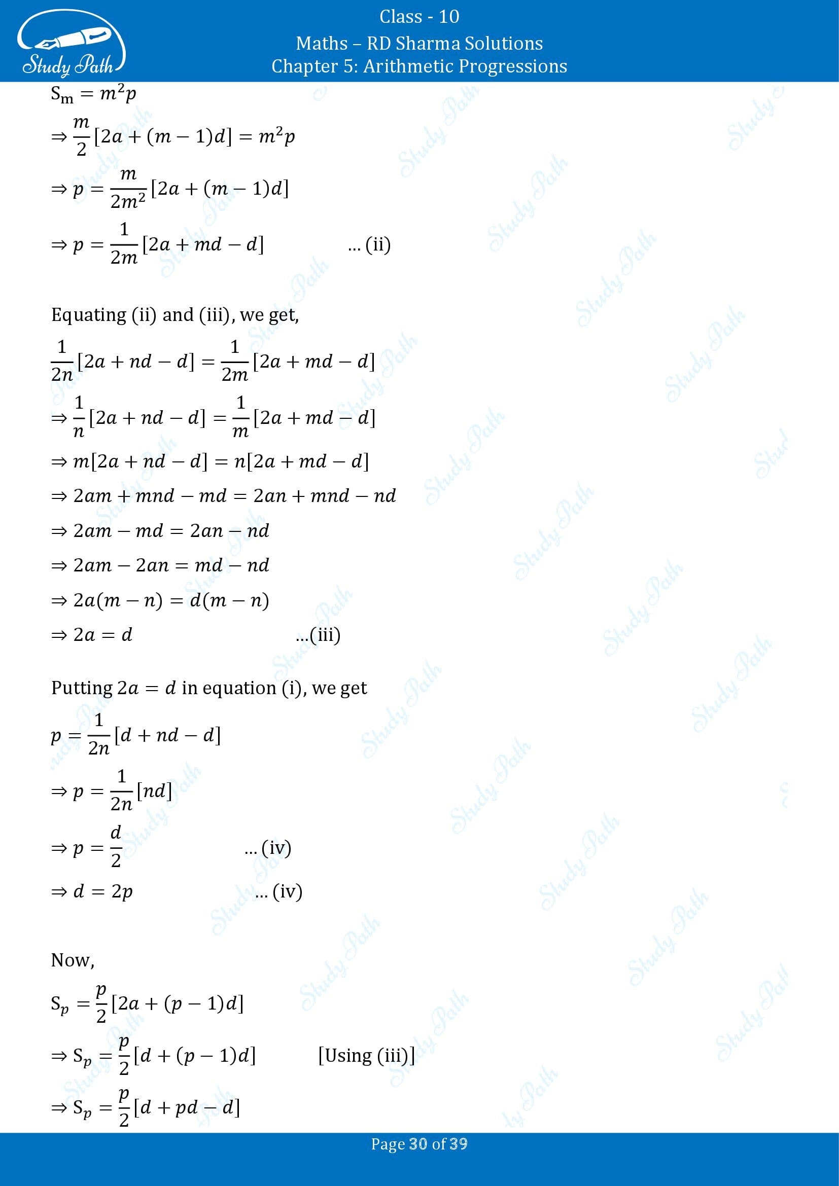 RD Sharma Solutions Class 10 Chapter 5 Arithmetic Progressions Multiple Choice Questions MCQs 00030