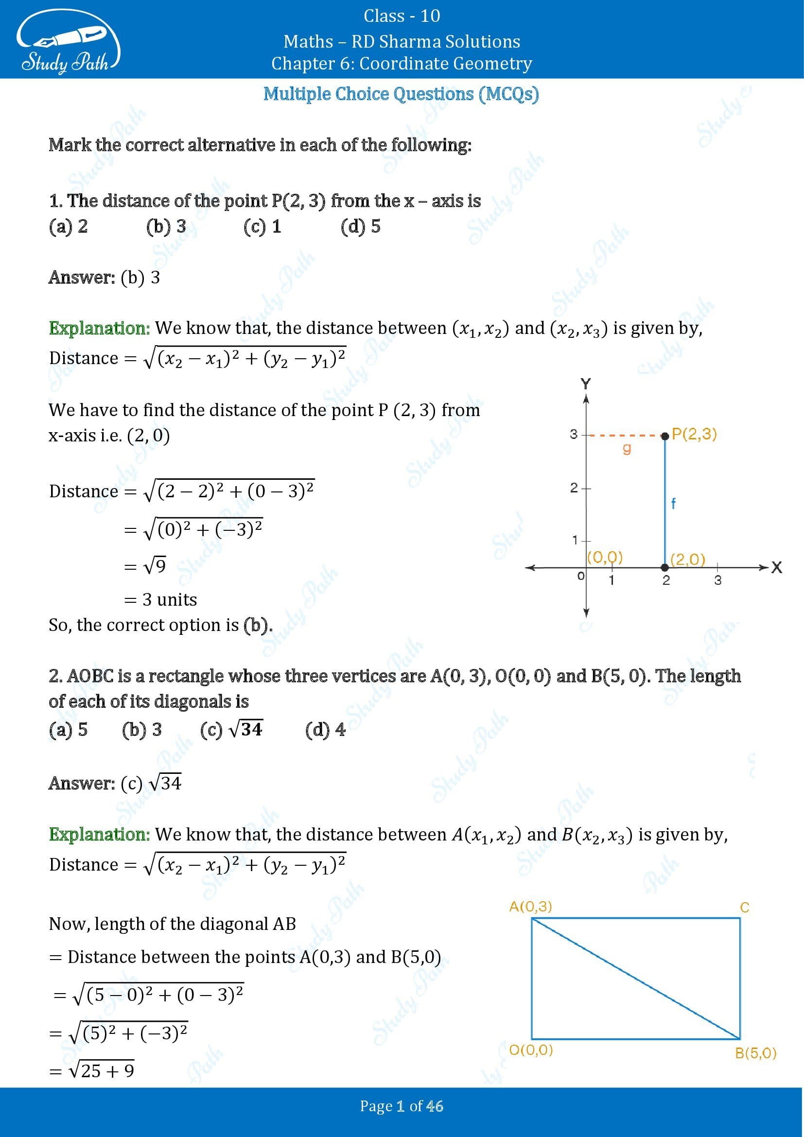 RD Sharma Solutions Class 10 Chapter 6 Coordinate Geometry Multiple Choice Questions MCQs 00001