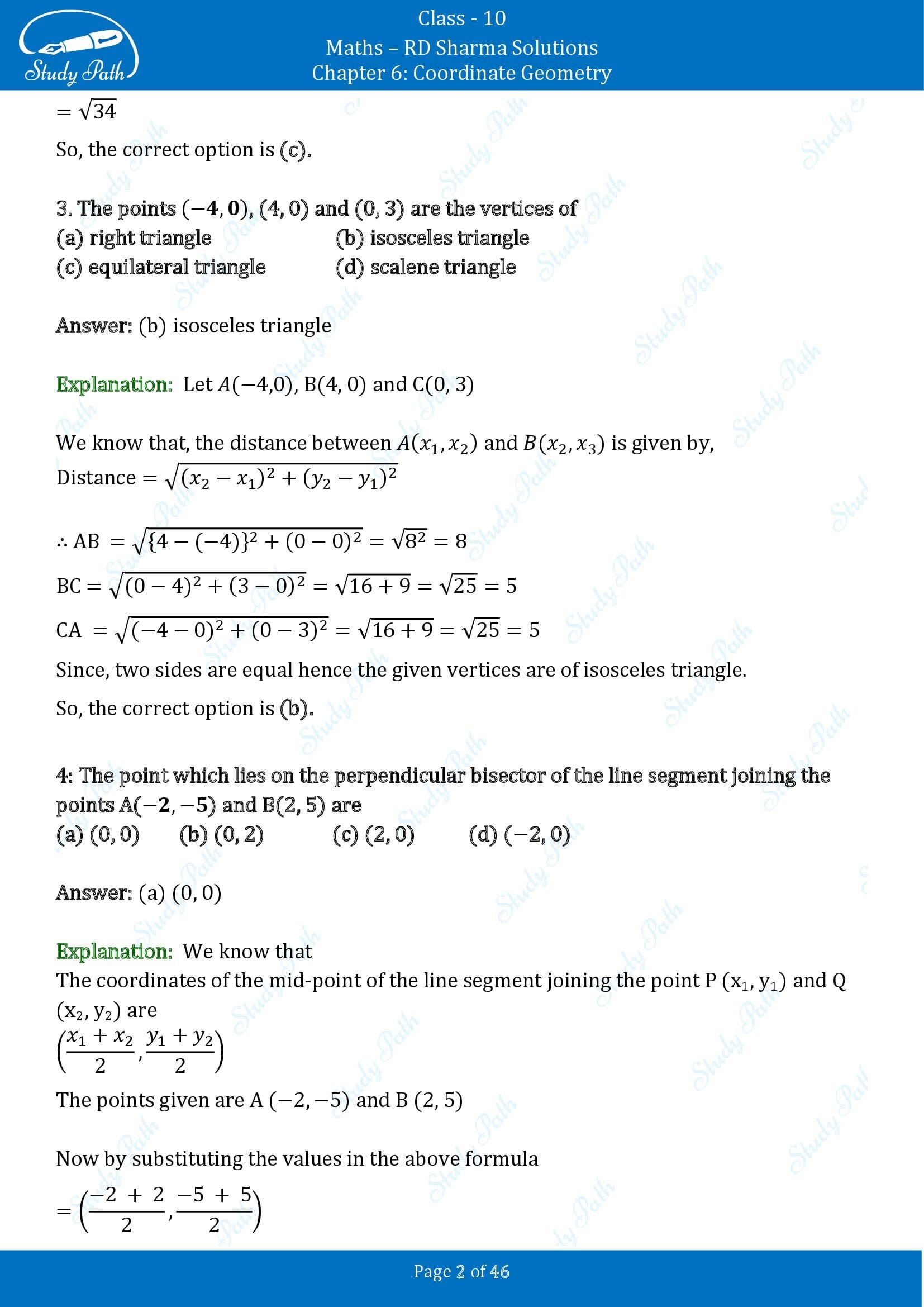 RD Sharma Solutions Class 10 Chapter 6 Coordinate Geometry Multiple Choice Questions MCQs 00002