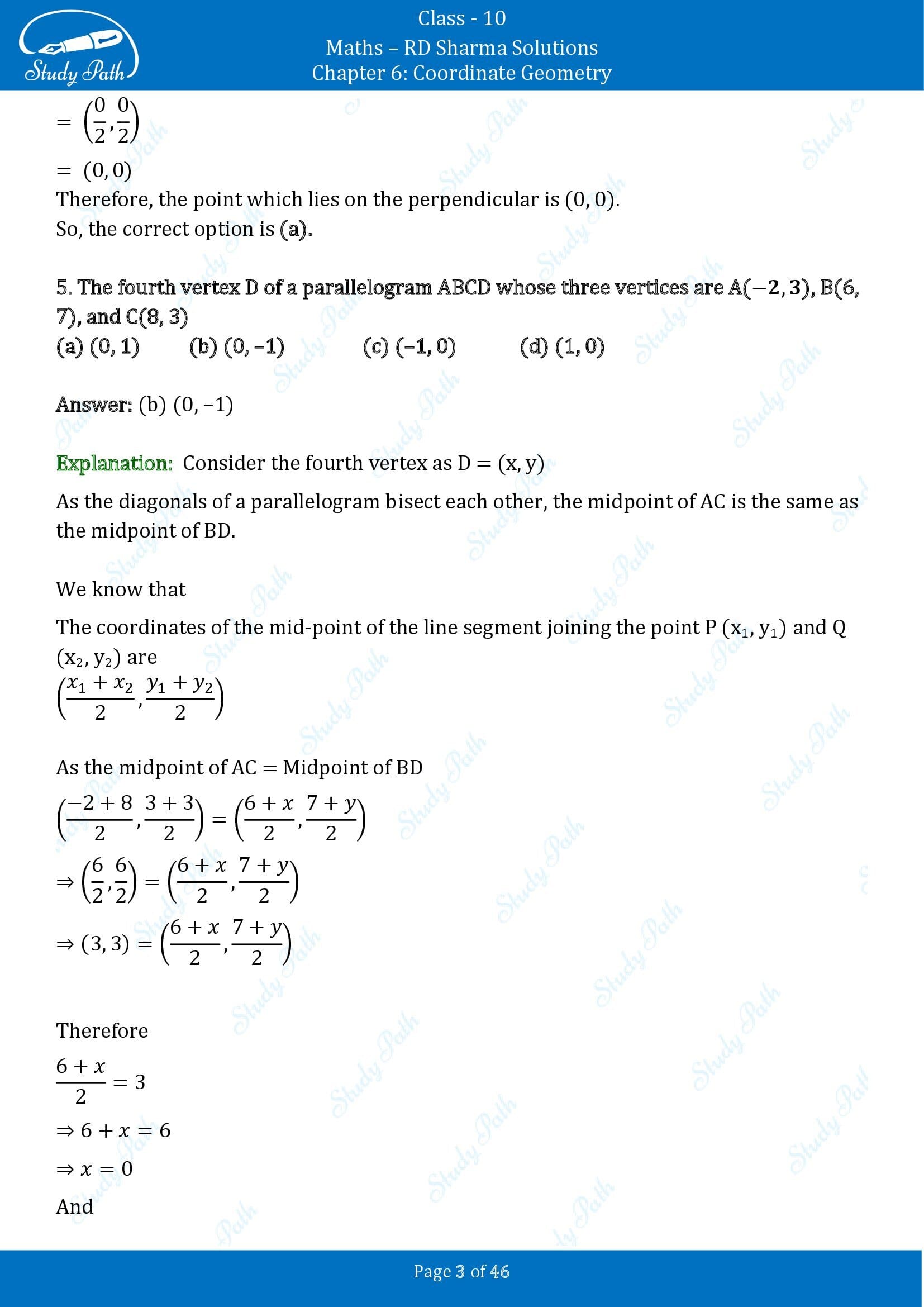 RD Sharma Solutions Class 10 Chapter 6 Coordinate Geometry Multiple Choice Questions MCQs 00003