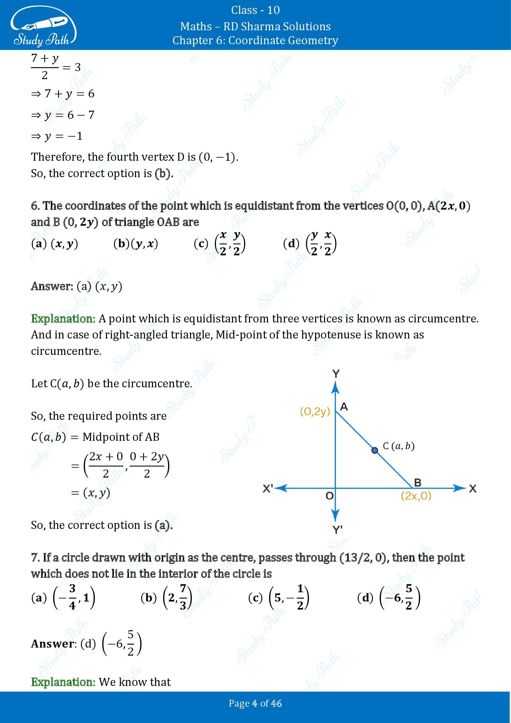 RD Sharma Solutions Class 10 Chapter 6 Coordinate Geometry Multiple Choice Questions MCQs 00004