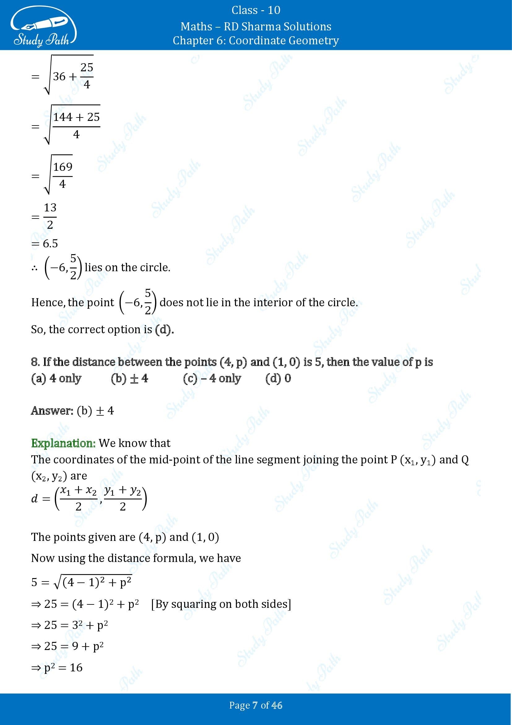 RD Sharma Solutions Class 10 Chapter 6 Coordinate Geometry Multiple Choice Questions MCQs 00007