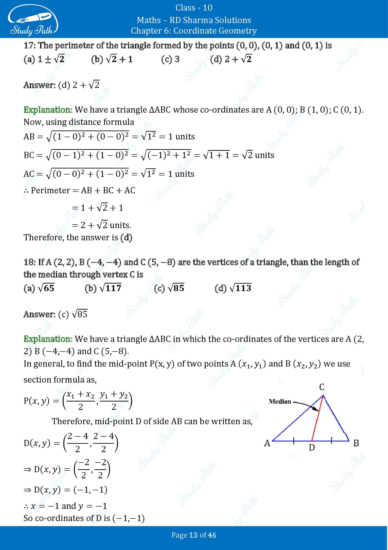 RD Sharma Solutions Class 10 Chapter 6 Coordinate Geometry Multiple Choice Questions MCQs 00013