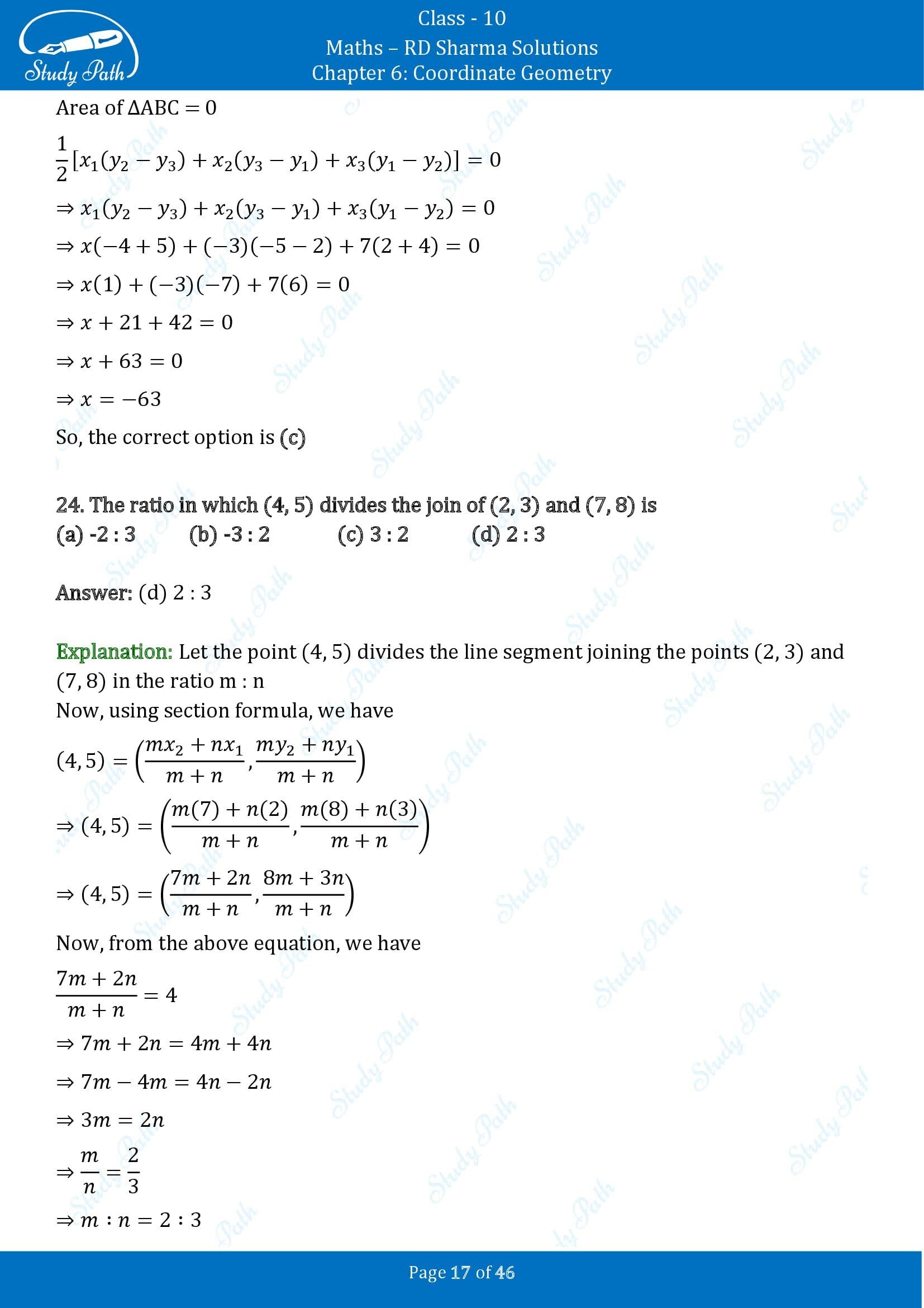 RD Sharma Solutions Class 10 Chapter 6 Coordinate Geometry Multiple Choice Questions MCQs 00017