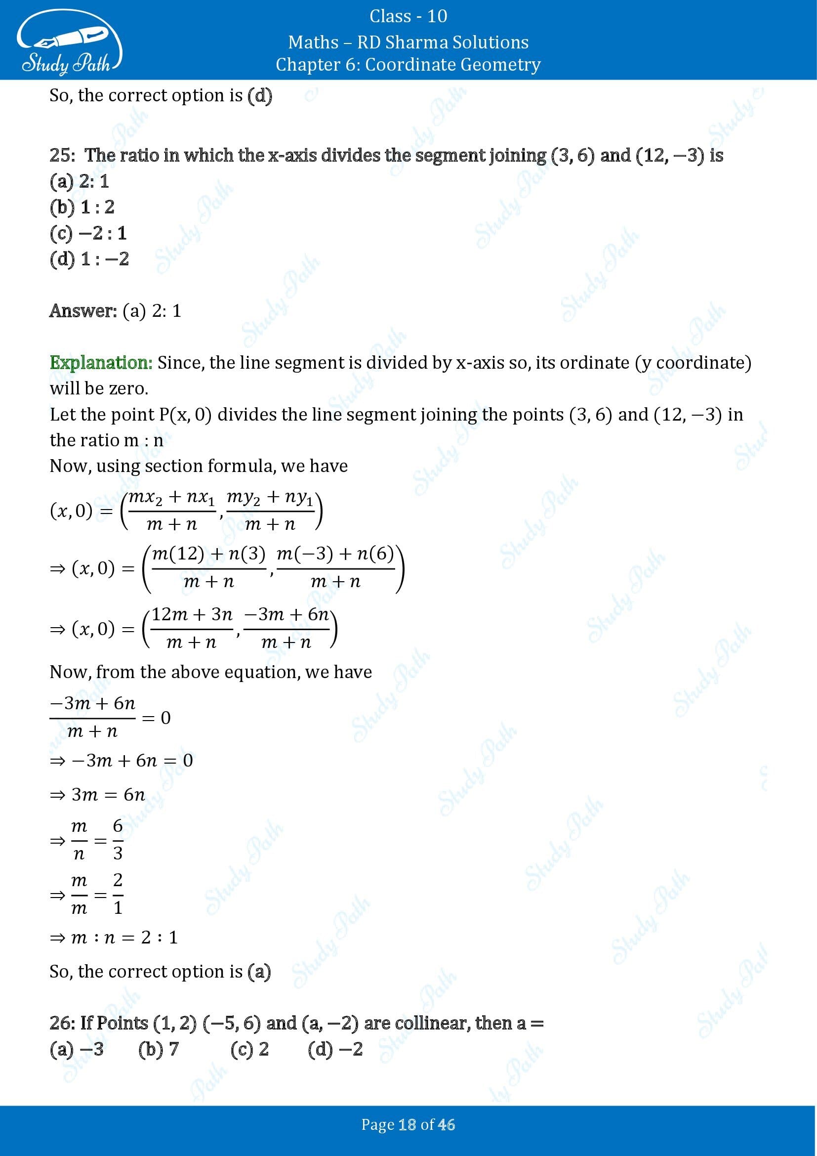 RD Sharma Solutions Class 10 Chapter 6 Coordinate Geometry Multiple Choice Questions MCQs 00018