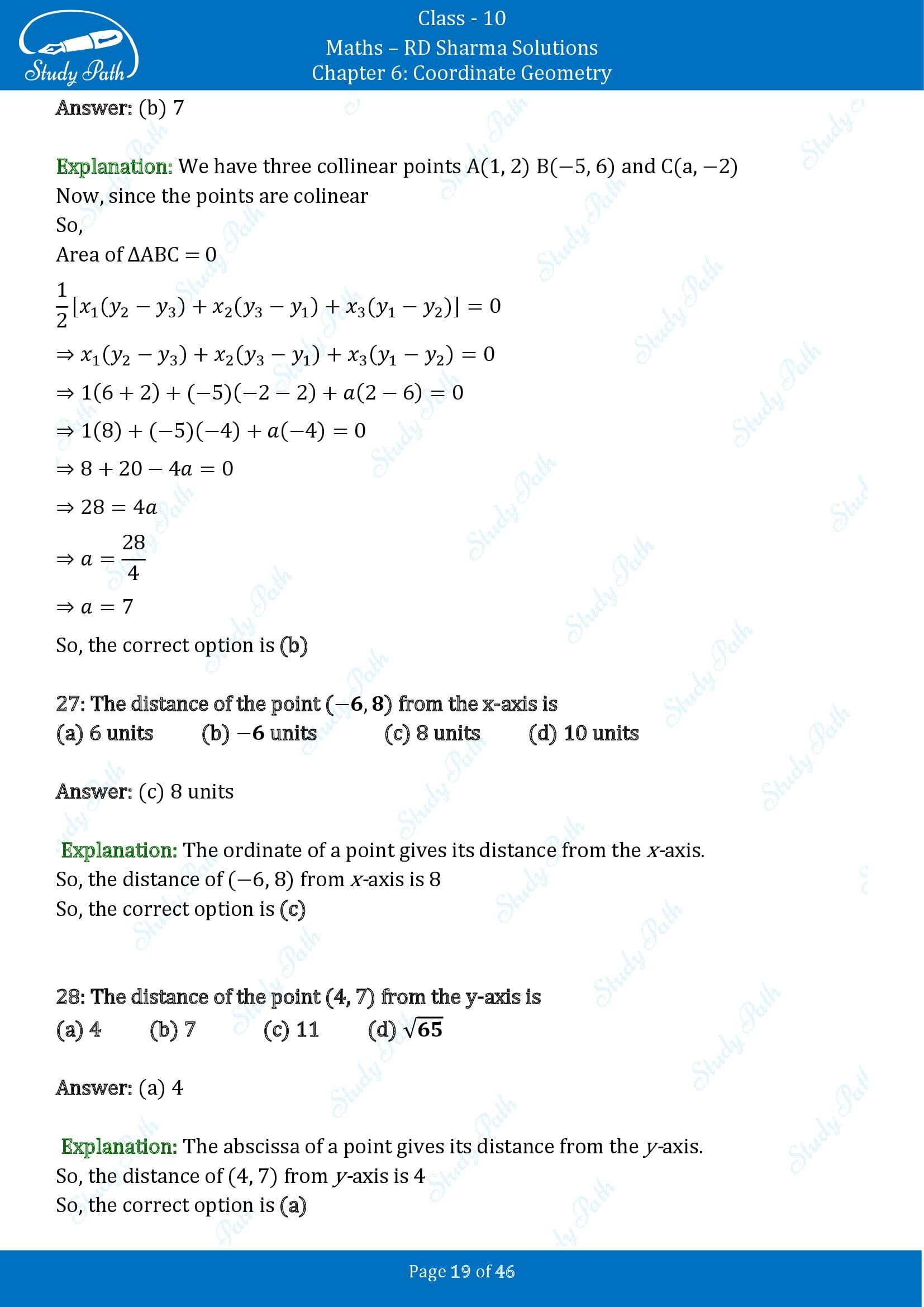 RD Sharma Solutions Class 10 Chapter 6 Coordinate Geometry Multiple Choice Questions MCQs 00019