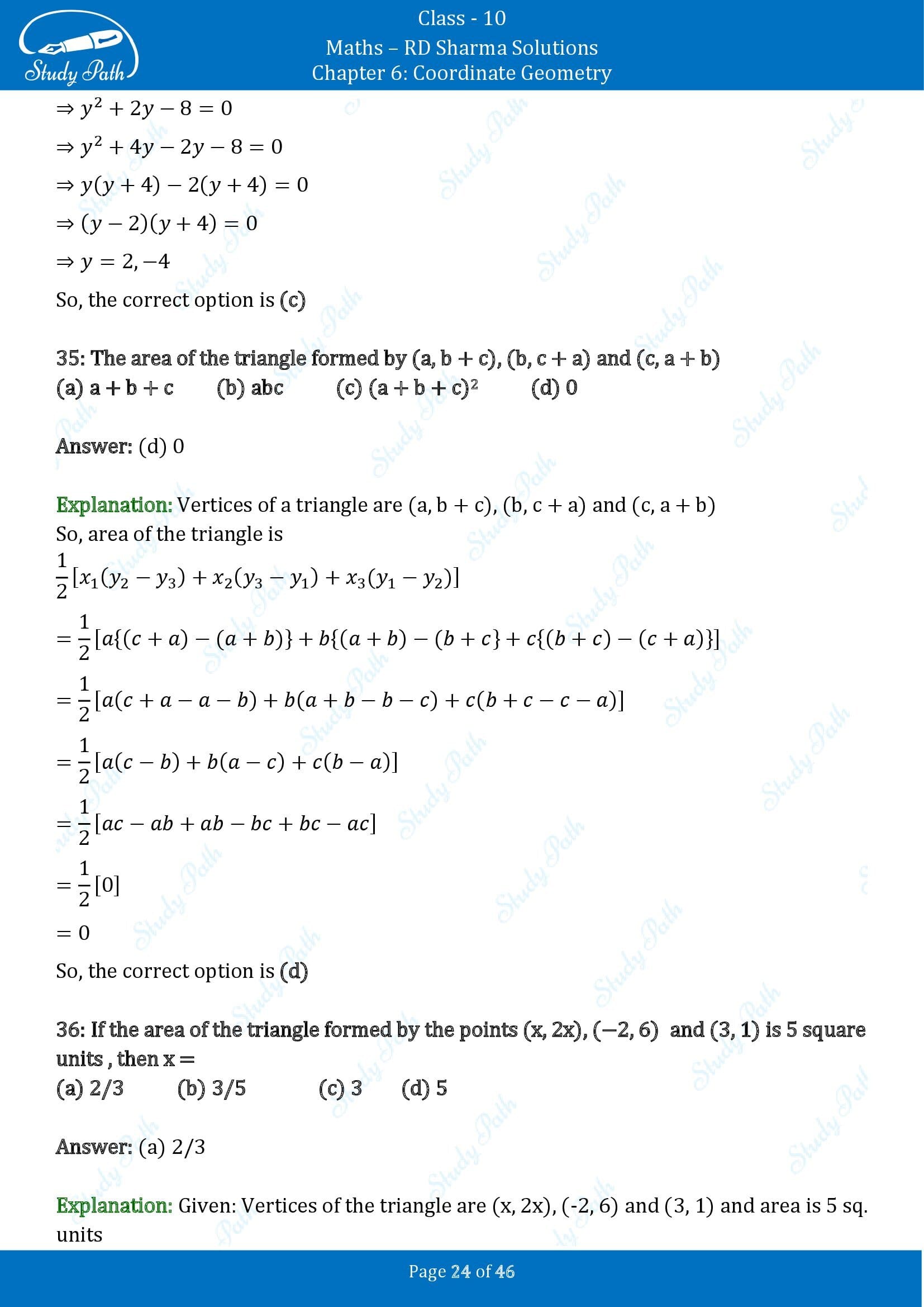 RD Sharma Solutions Class 10 Chapter 6 Coordinate Geometry Multiple Choice Questions MCQs 00024