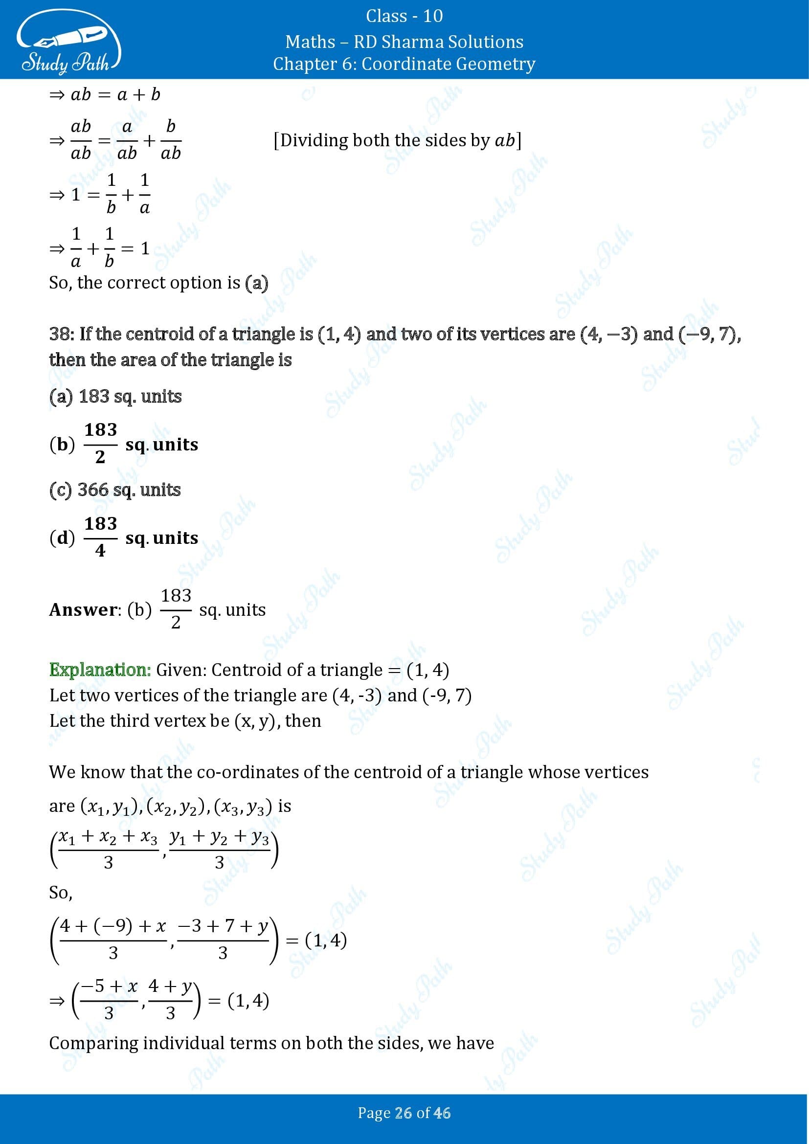 RD Sharma Solutions Class 10 Chapter 6 Coordinate Geometry Multiple Choice Questions MCQs 00026