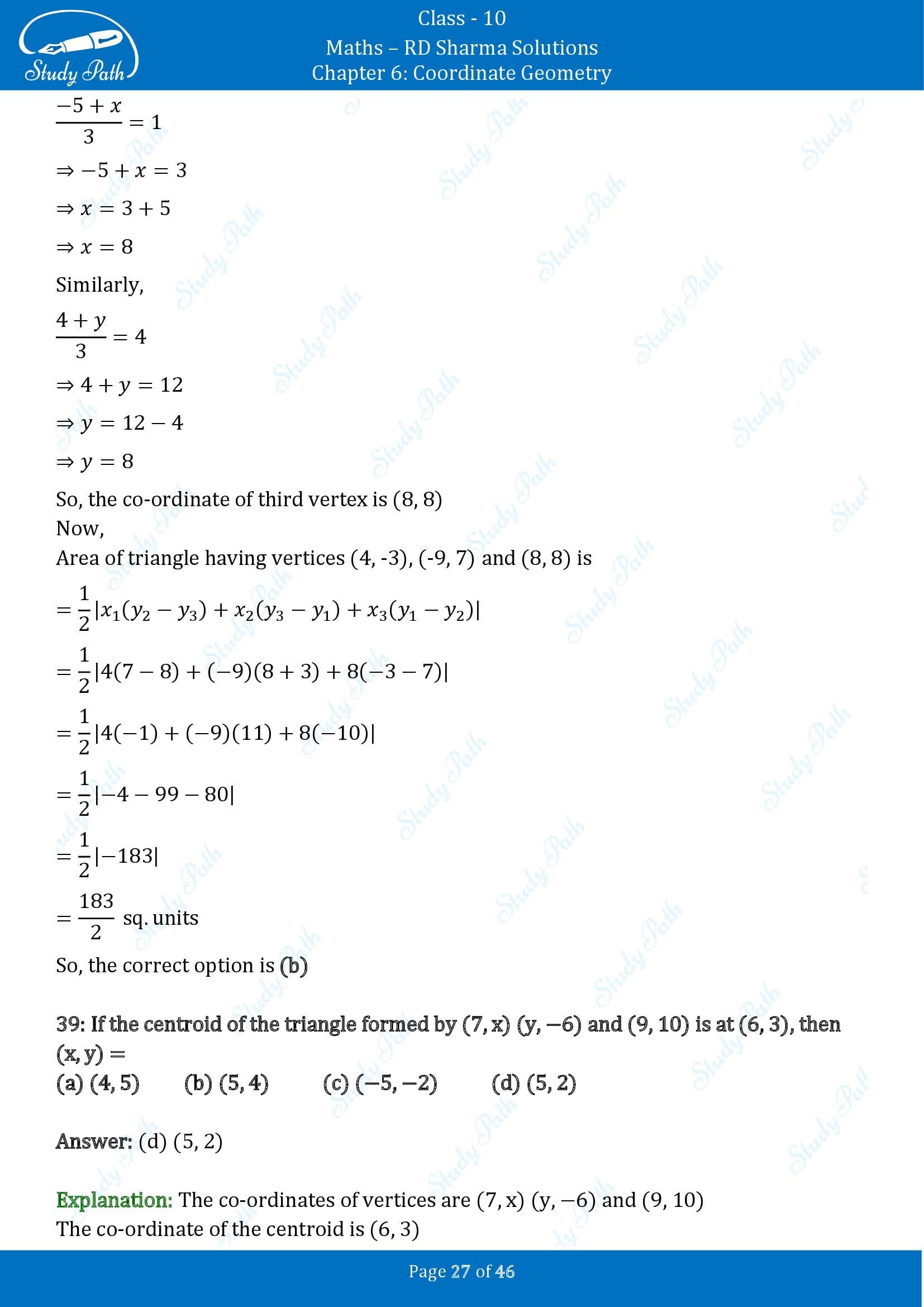 RD Sharma Solutions Class 10 Chapter 6 Coordinate Geometry Multiple Choice Questions MCQs 00027