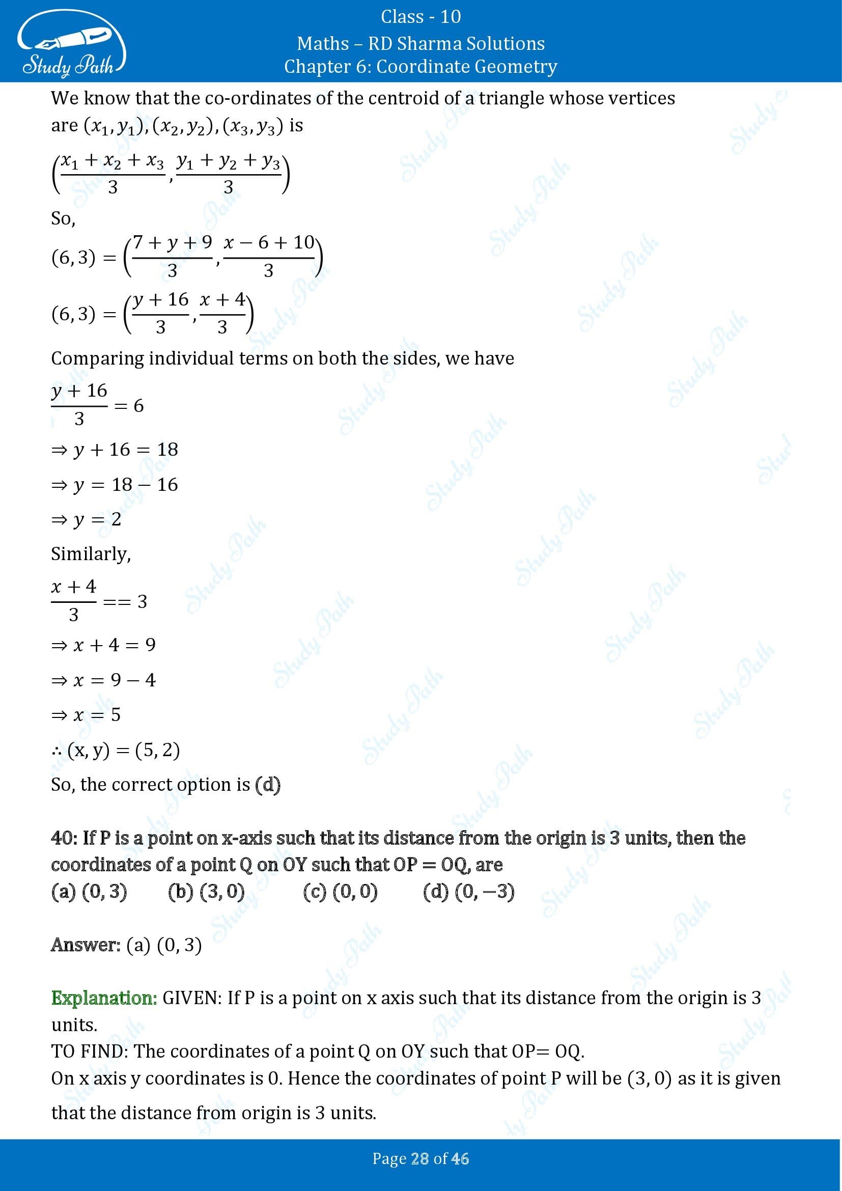 RD Sharma Solutions Class 10 Chapter 6 Coordinate Geometry Multiple Choice Questions MCQs 00028