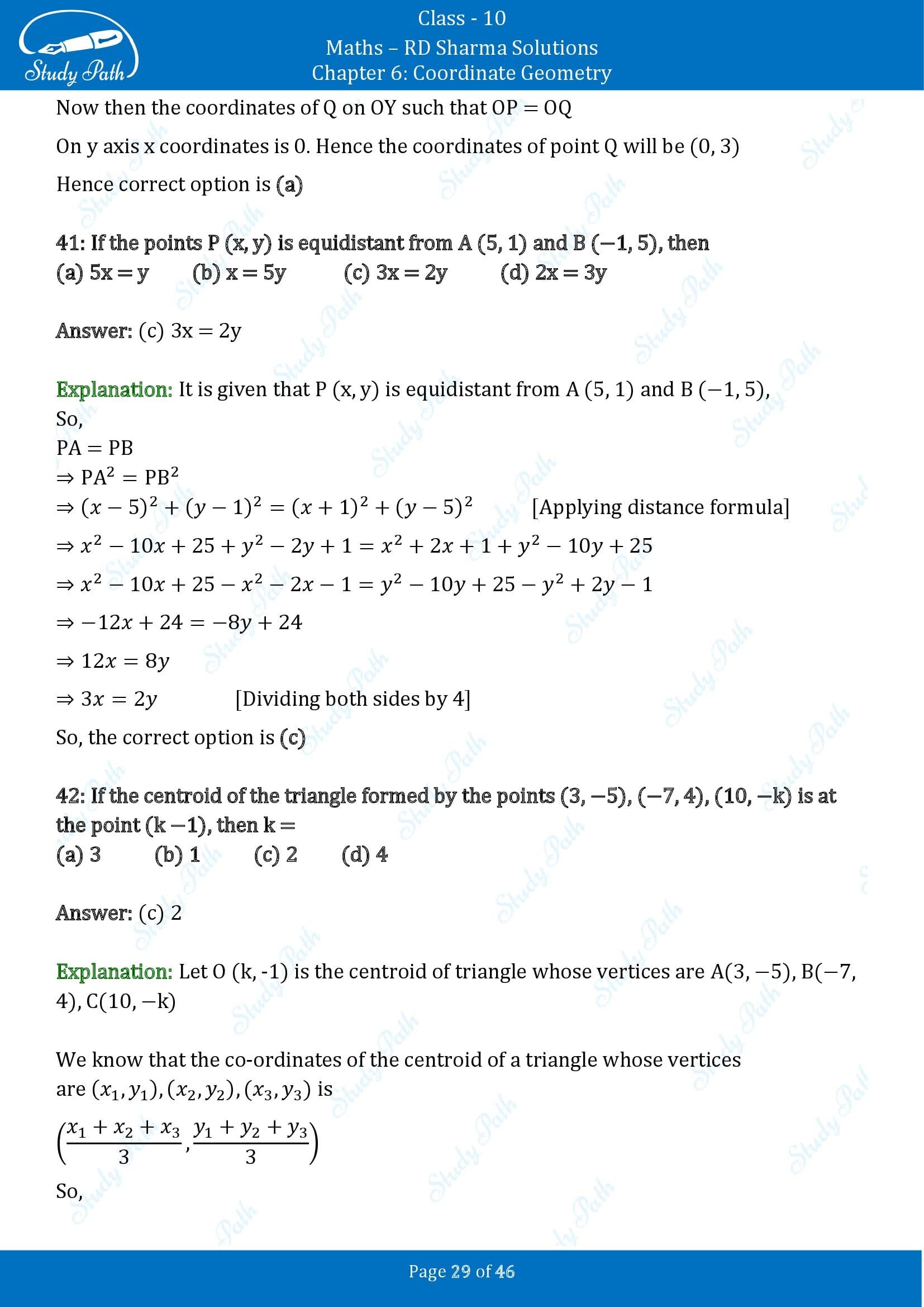 RD Sharma Solutions Class 10 Chapter 6 Coordinate Geometry Multiple Choice Questions MCQs 00029