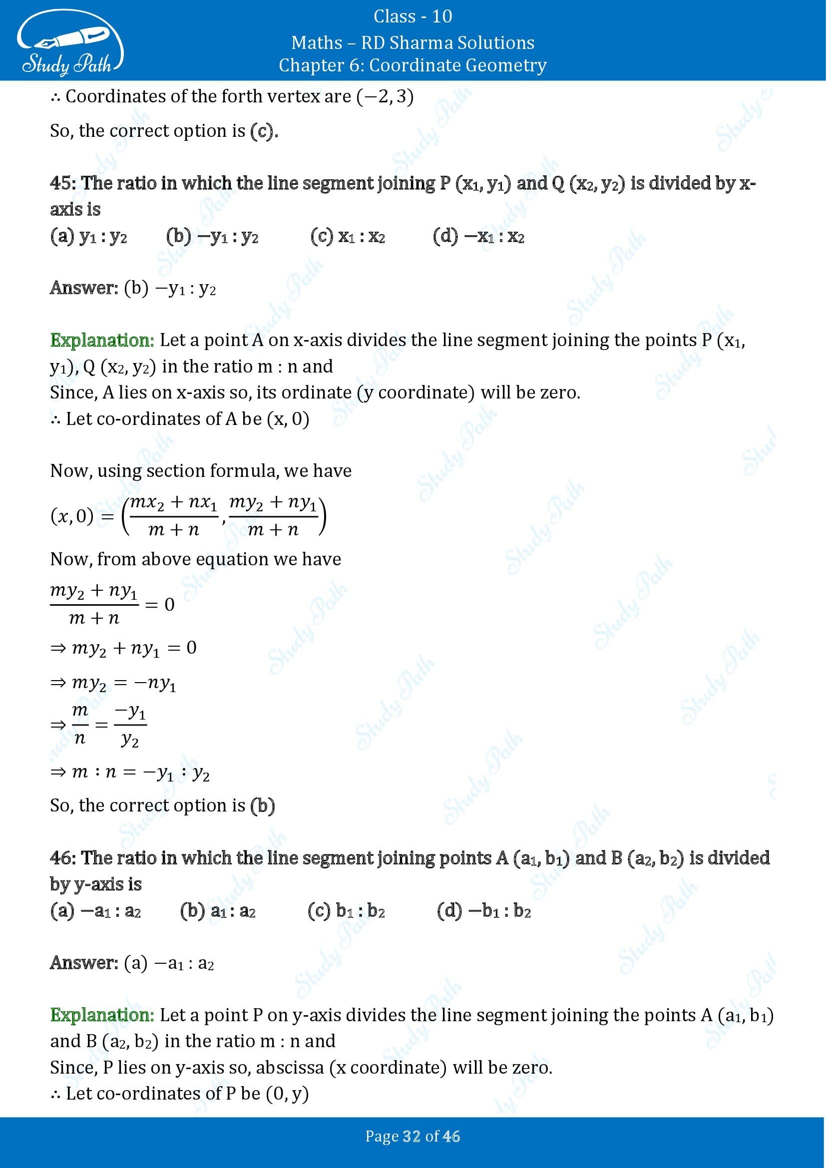 RD Sharma Solutions Class 10 Chapter 6 Coordinate Geometry Multiple Choice Questions MCQs 00032