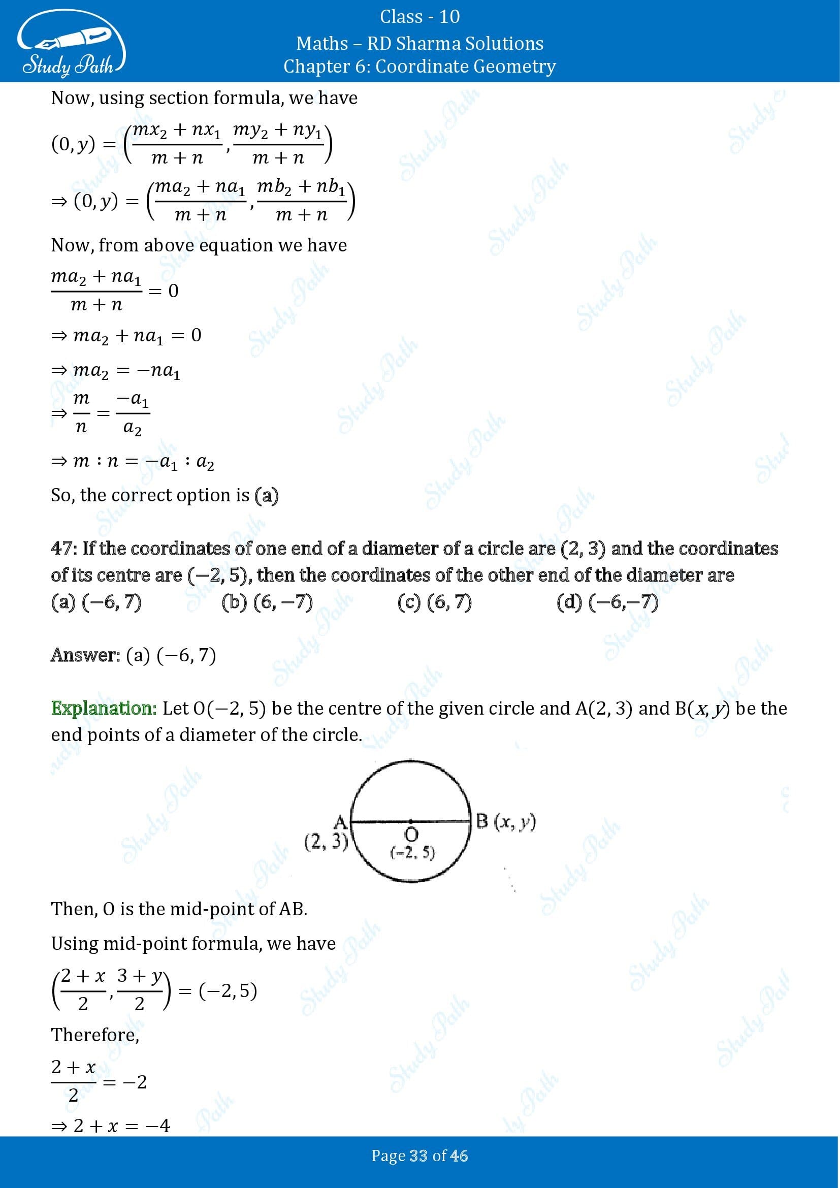 RD Sharma Solutions Class 10 Chapter 6 Coordinate Geometry Multiple Choice Questions MCQs 00033