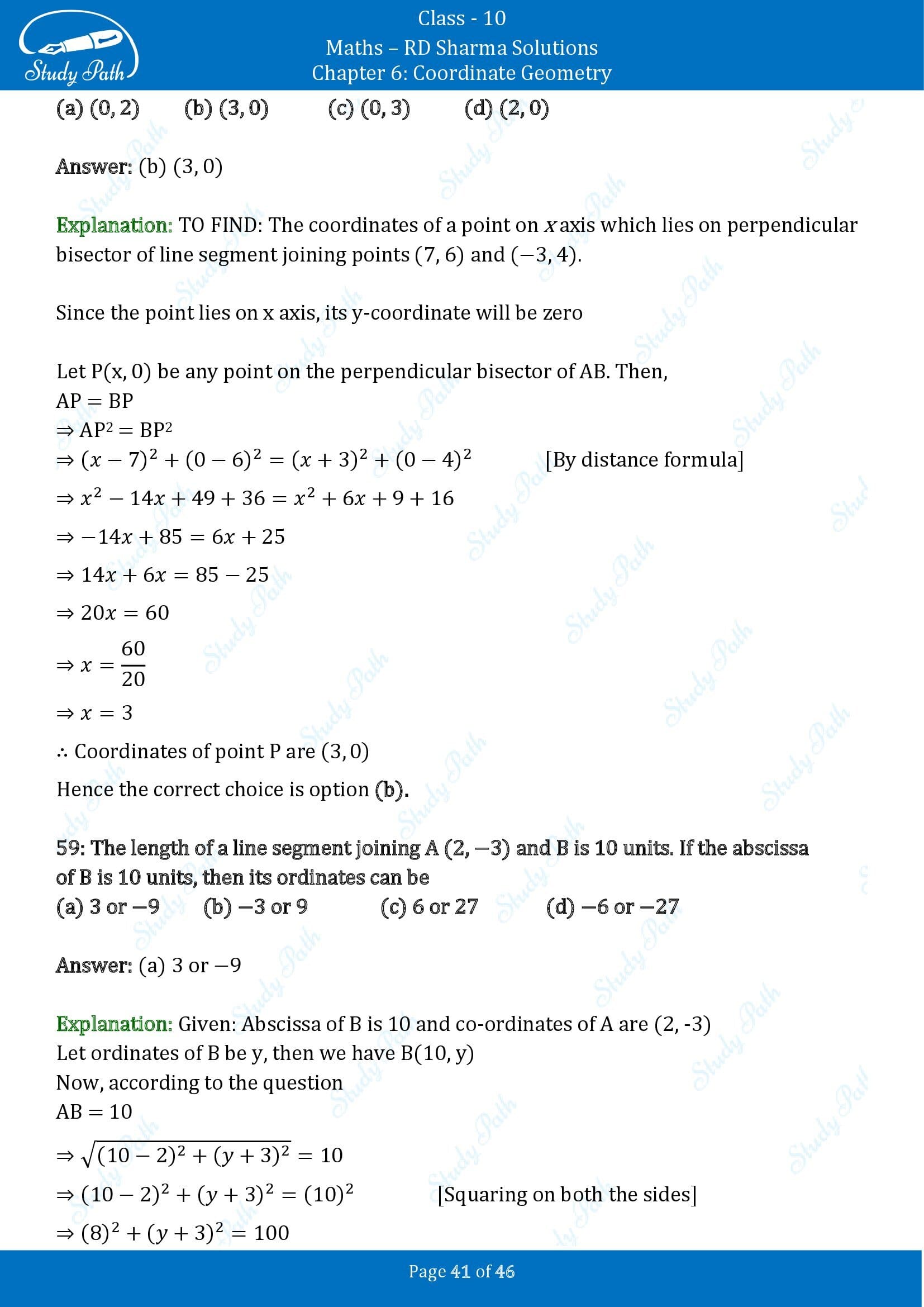 RD Sharma Solutions Class 10 Chapter 6 Coordinate Geometry Multiple Choice Questions MCQs 00041