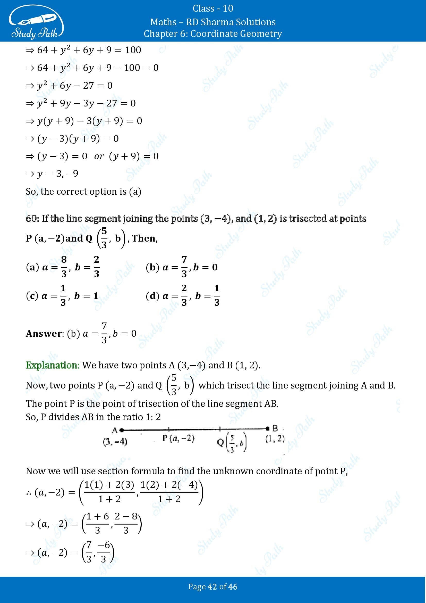 RD Sharma Solutions Class 10 Chapter 6 Coordinate Geometry Multiple Choice Questions MCQs 00042