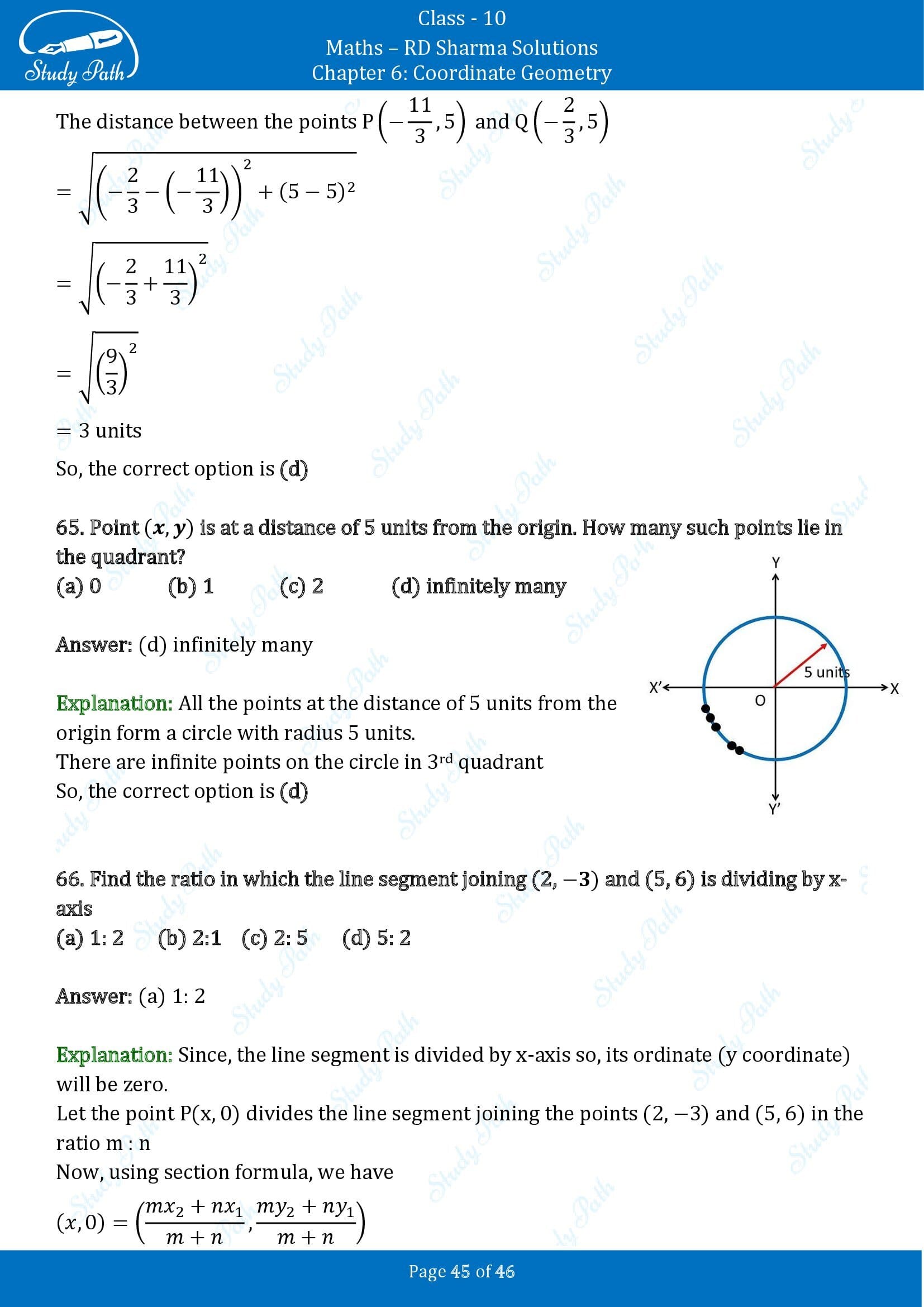 RD Sharma Solutions Class 10 Chapter 6 Coordinate Geometry Multiple Choice Questions MCQs 00045