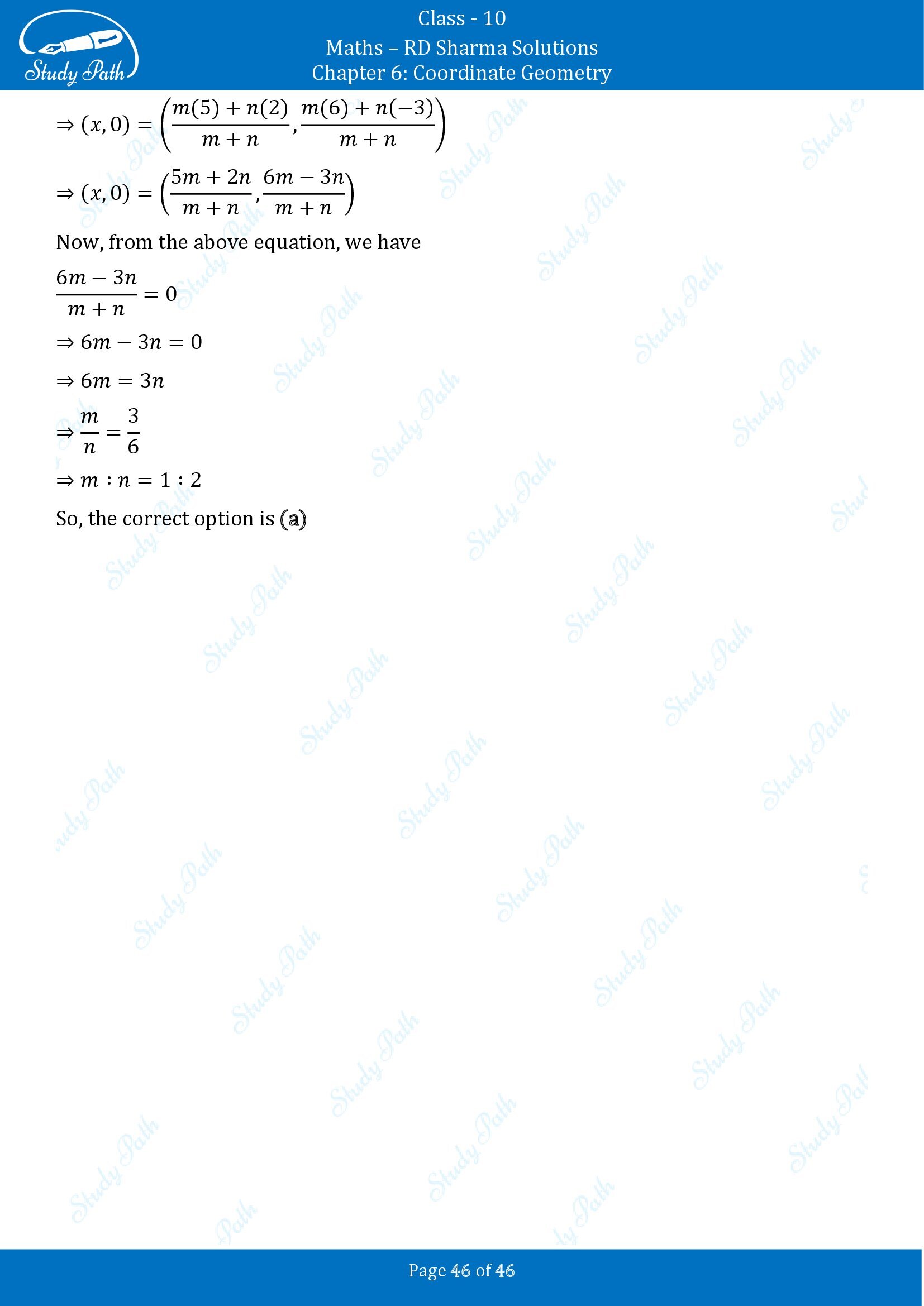 RD Sharma Solutions Class 10 Chapter 6 Coordinate Geometry Multiple Choice Questions MCQs 00046