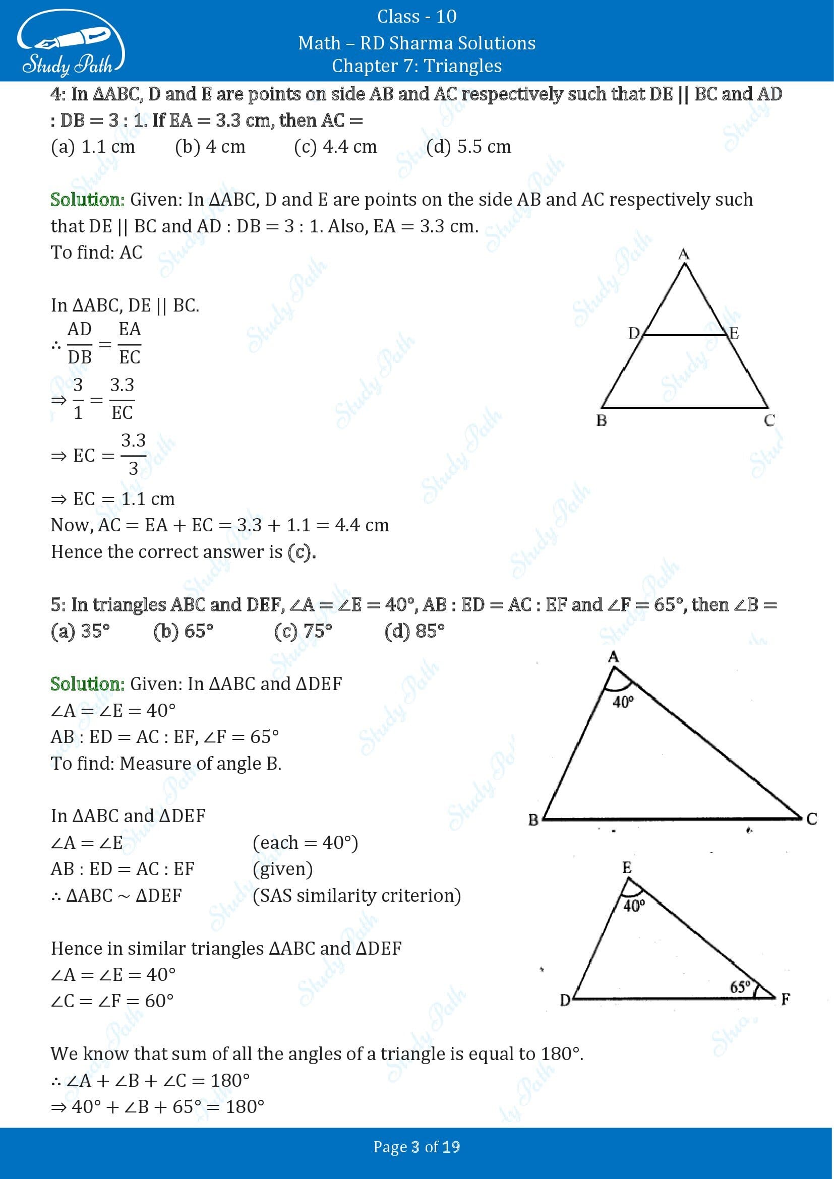 RD Sharma Solutions Class 10 Chapter 7 Triangles Multiple Choice Questions MCQs 00003