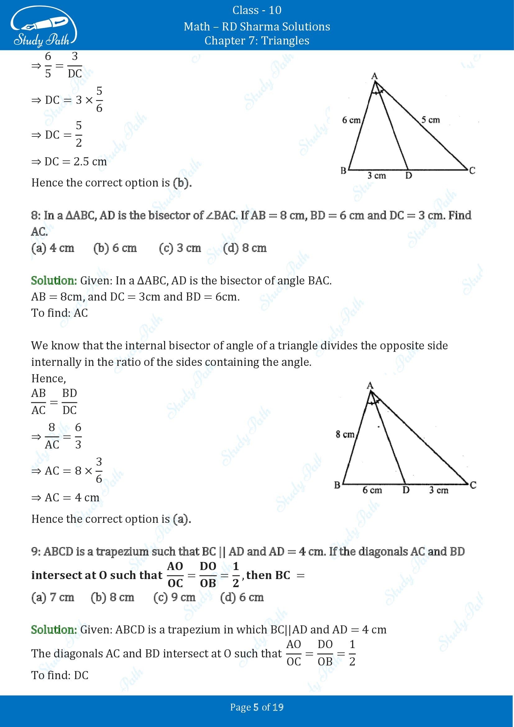 RD Sharma Solutions Class 10 Chapter 7 Triangles Multiple Choice Questions MCQs 00005