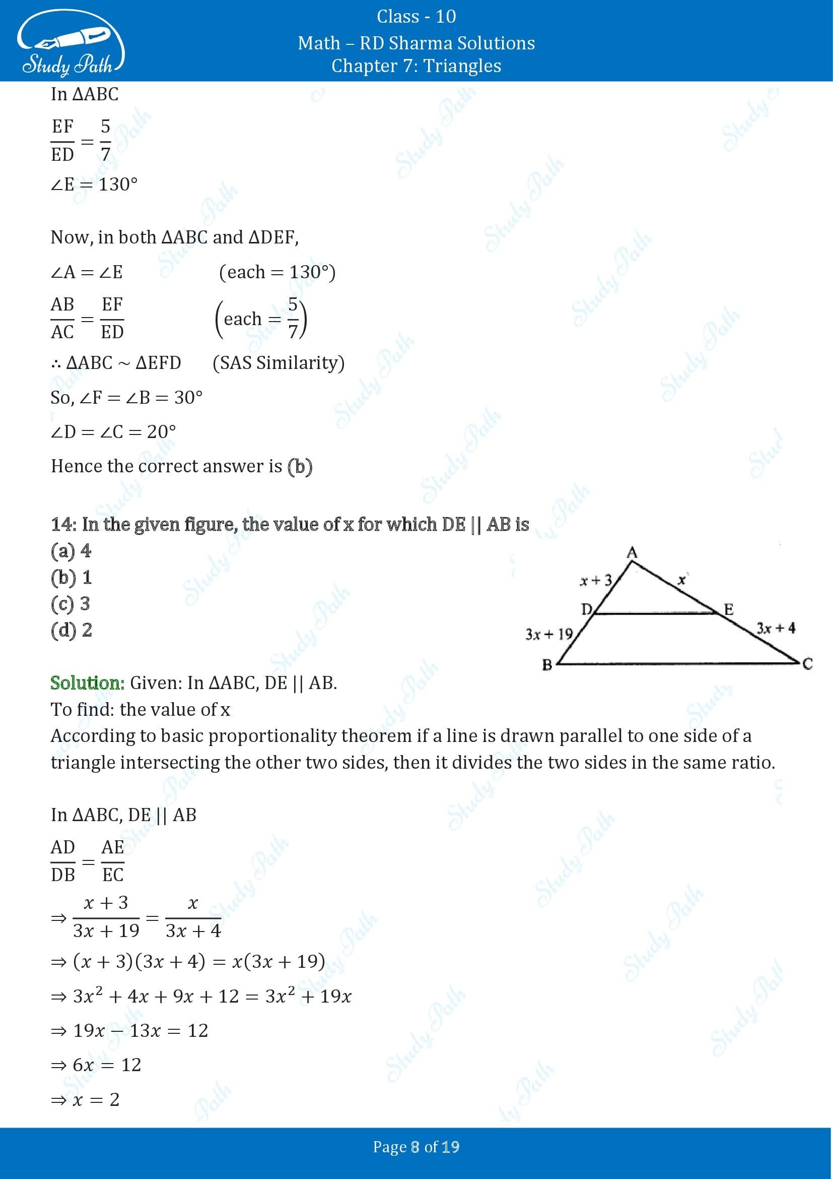 RD Sharma Solutions Class 10 Chapter 7 Triangles Multiple Choice Questions MCQs 00008