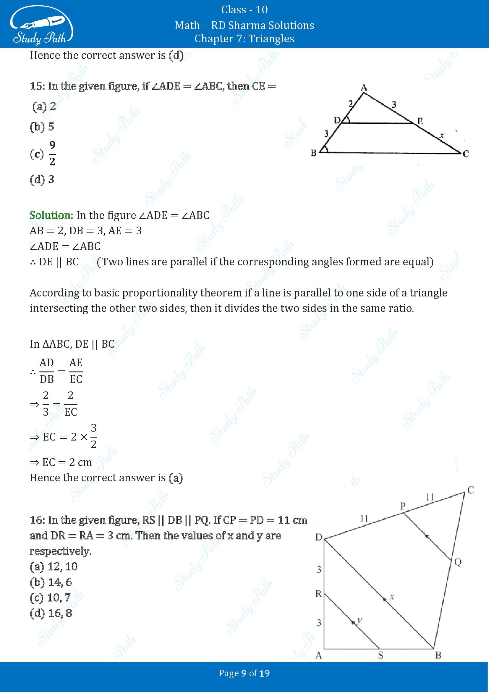 RD Sharma Solutions Class 10 Chapter 7 Triangles Multiple Choice Questions MCQs 00009