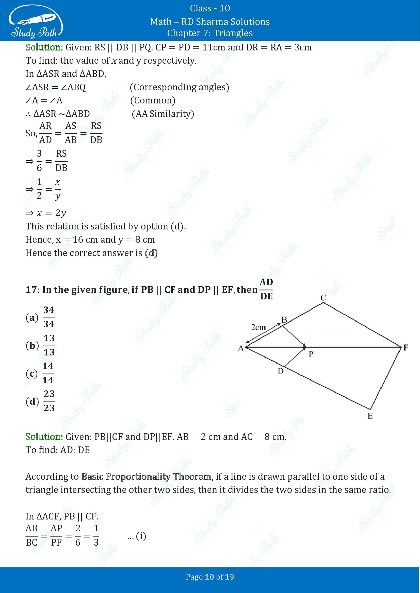 RD Sharma Solutions Class 10 Chapter 7 Triangles Multiple Choice Questions MCQs 00010