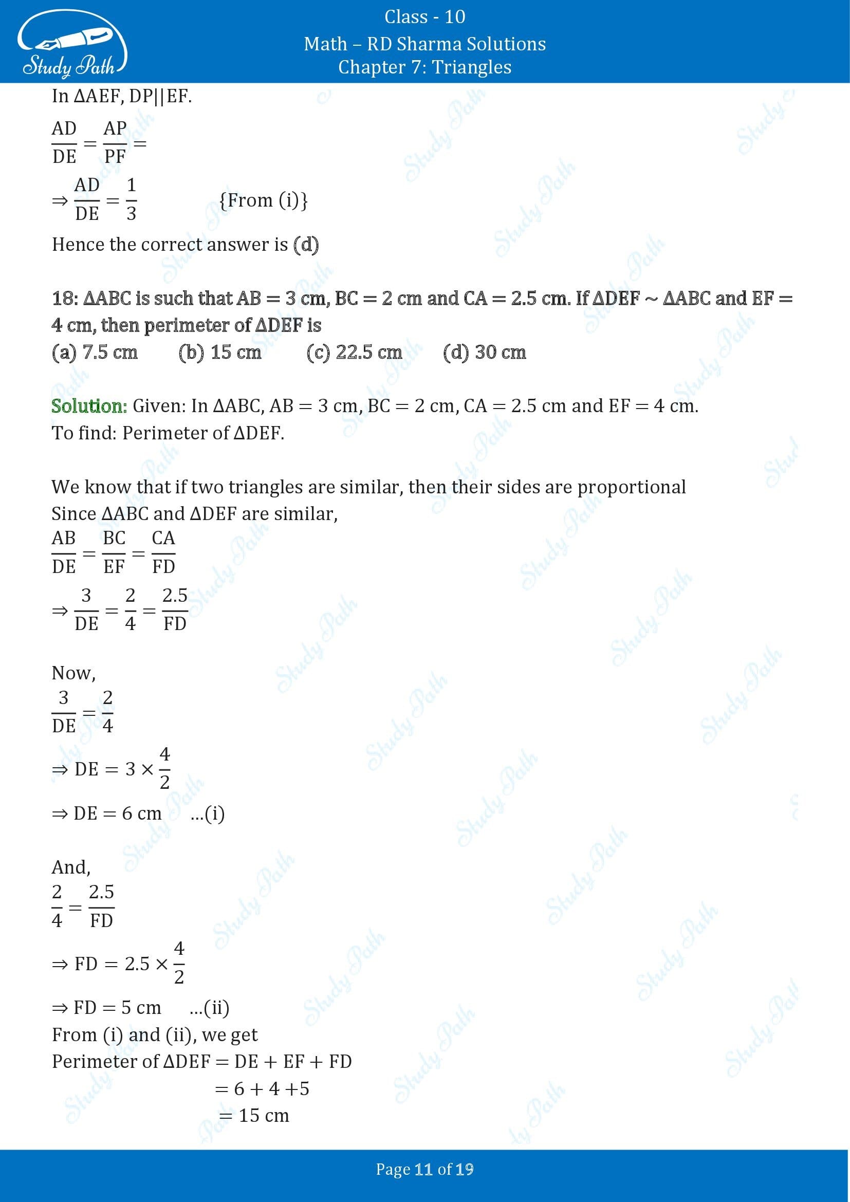 RD Sharma Solutions Class 10 Chapter 7 Triangles Multiple Choice Questions MCQs 00011