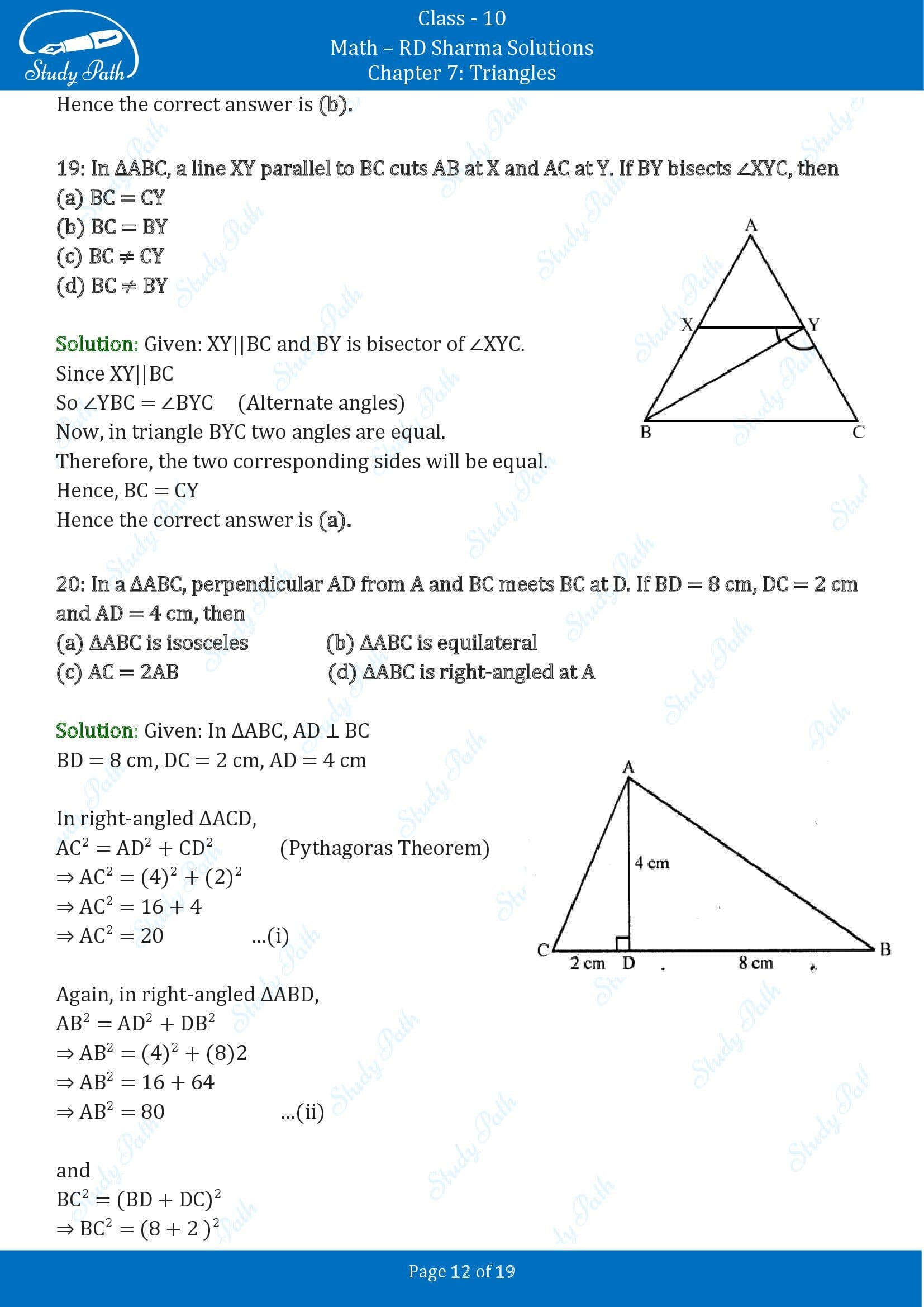 RD Sharma Solutions Class 10 Chapter 7 Triangles Multiple Choice Questions MCQs 00012