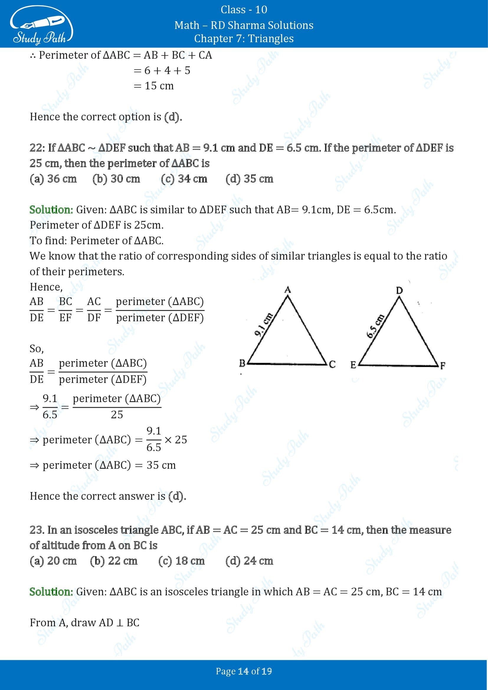 RD Sharma Solutions Class 10 Chapter 7 Triangles Multiple Choice Questions MCQs 00014