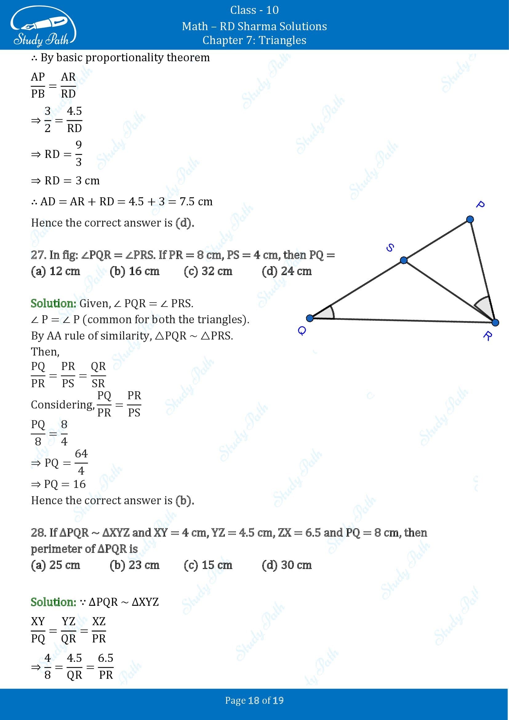 RD Sharma Solutions Class 10 Chapter 7 Triangles Multiple Choice Questions MCQs 00018