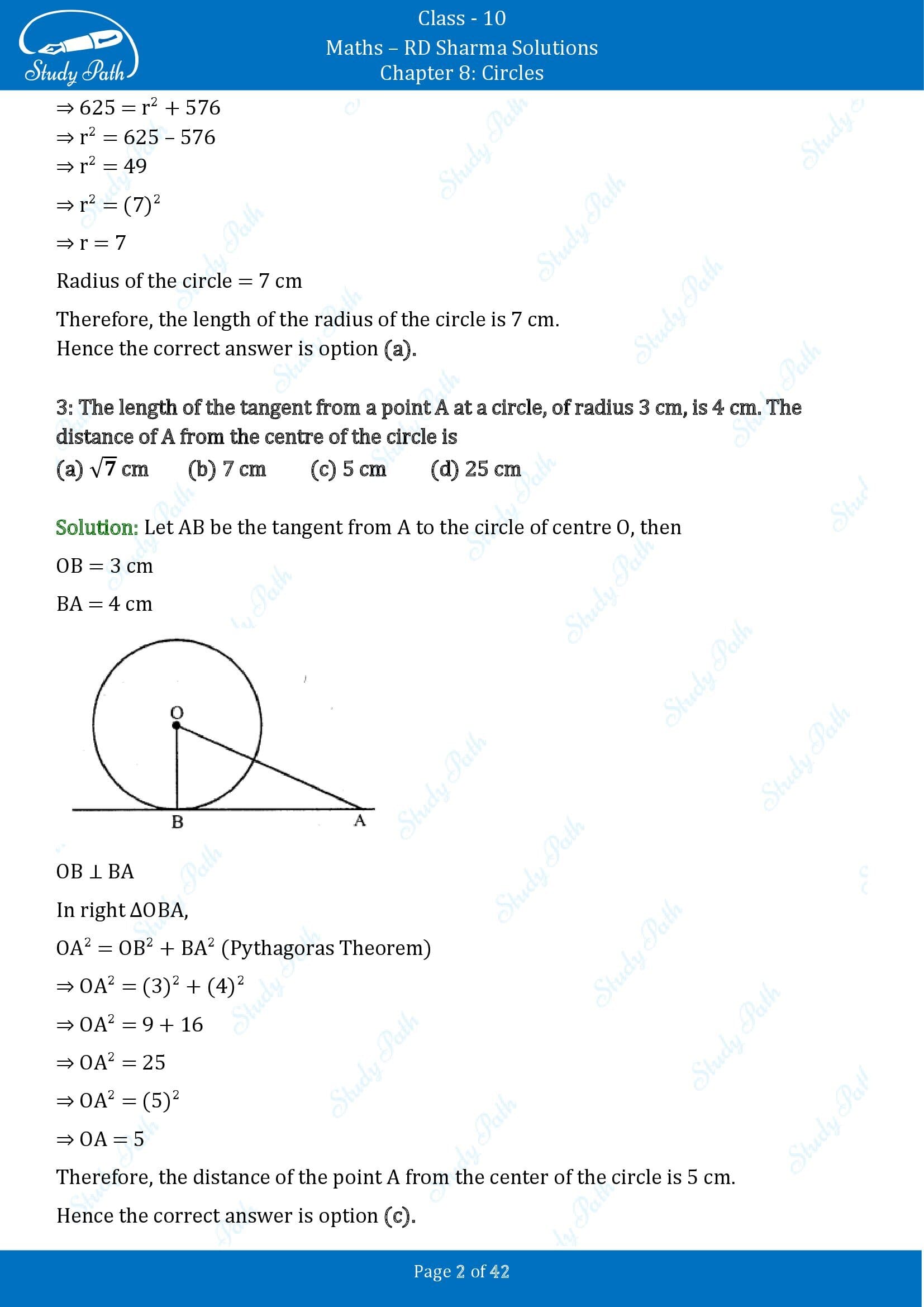 RD Sharma Solutions Class 10 Chapter 8 Circles Multiple Choice Questions MCQs 00002