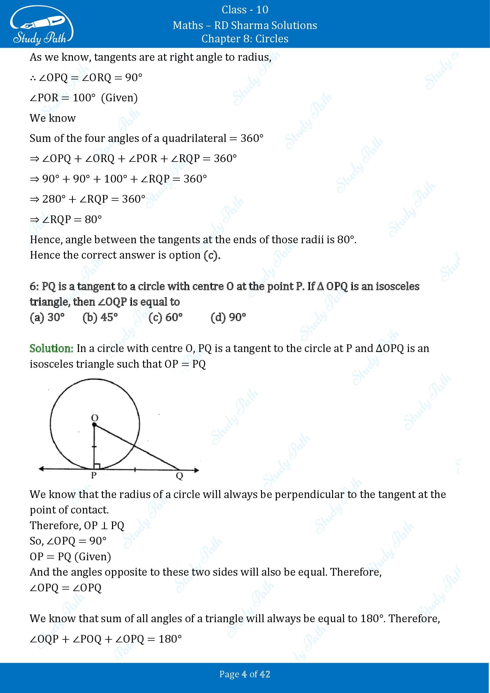 RD Sharma Solutions Class 10 Chapter 8 Circles Multiple Choice Questions MCQs 00004