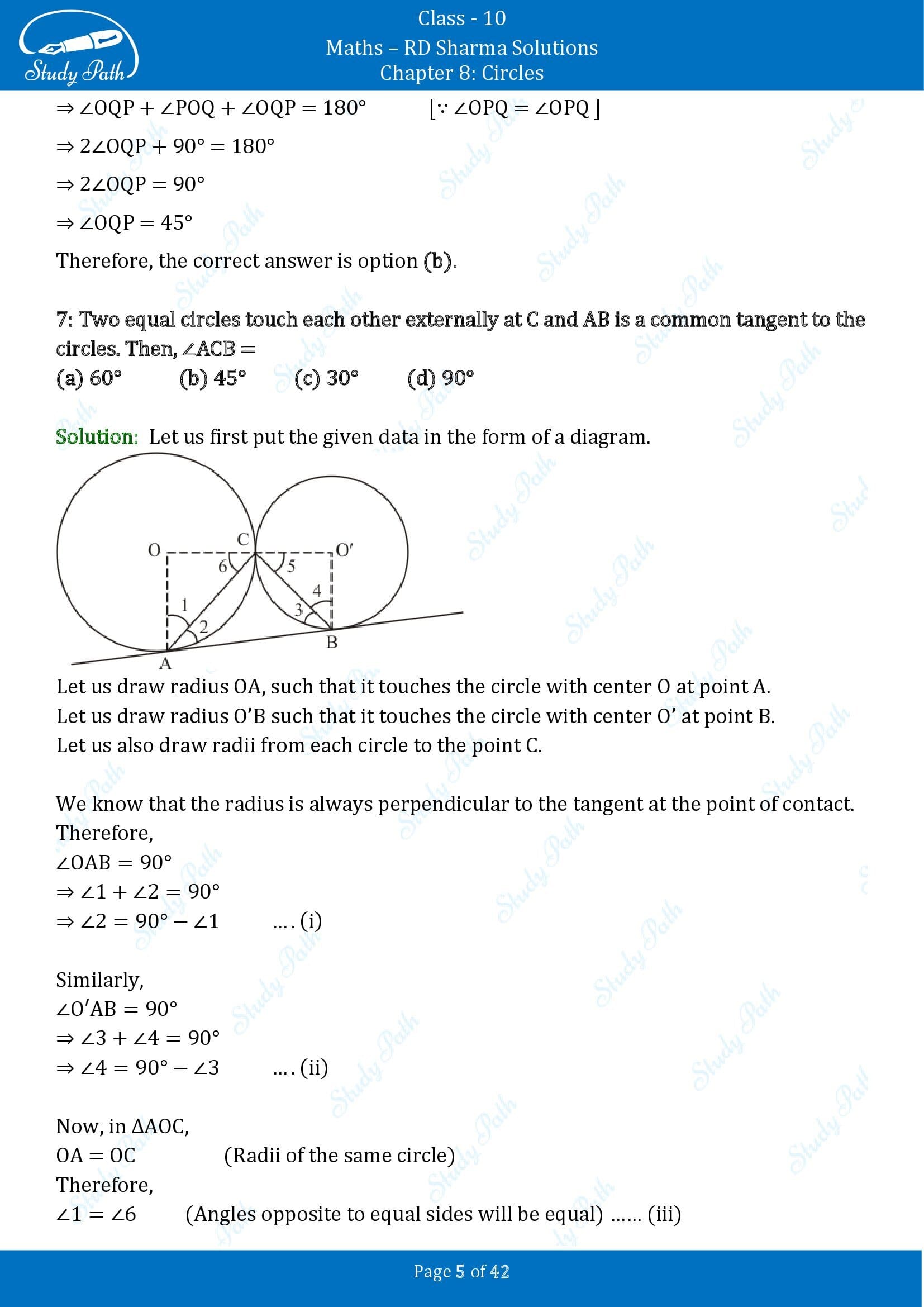 RD Sharma Solutions Class 10 Chapter 8 Circles Multiple Choice Questions MCQs 00005