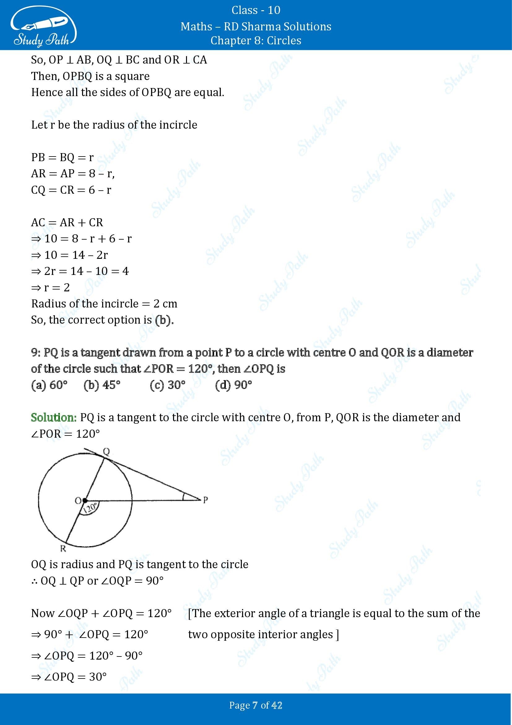 RD Sharma Solutions Class 10 Chapter 8 Circles Multiple Choice Questions MCQs 00007