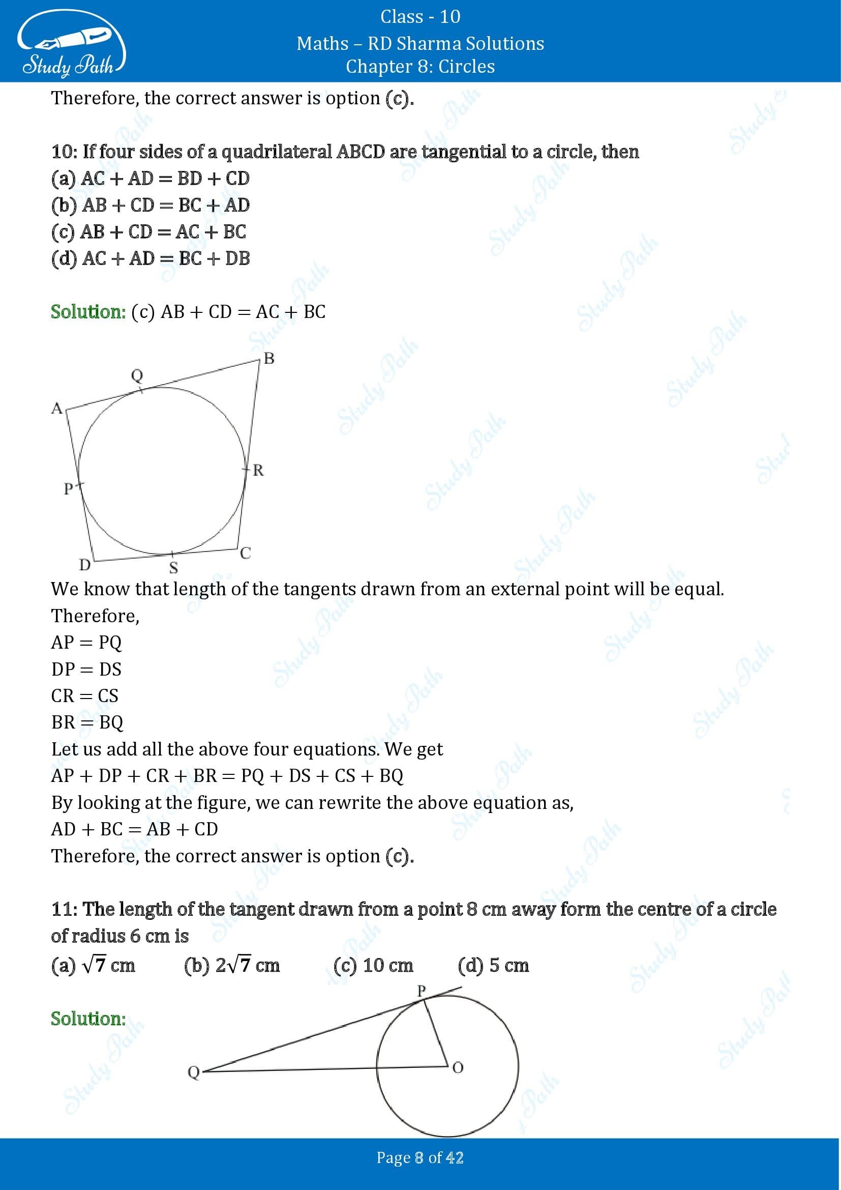 RD Sharma Solutions Class 10 Chapter 8 Circles Multiple Choice Questions MCQs 00008