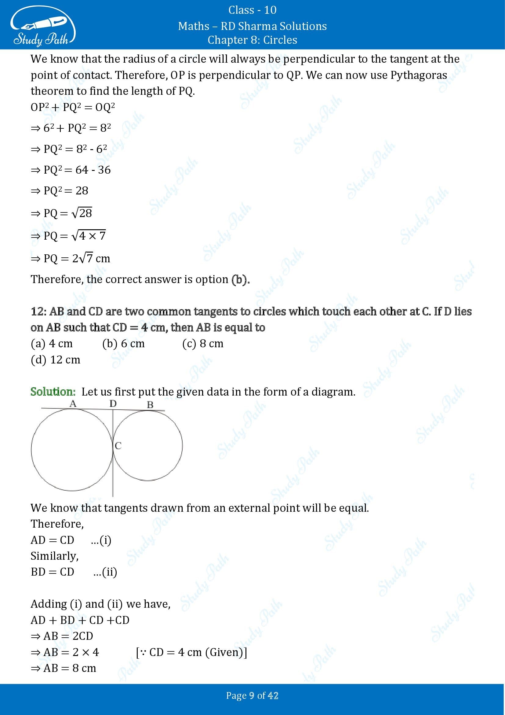 RD Sharma Solutions Class 10 Chapter 8 Circles Multiple Choice Questions MCQs 00009