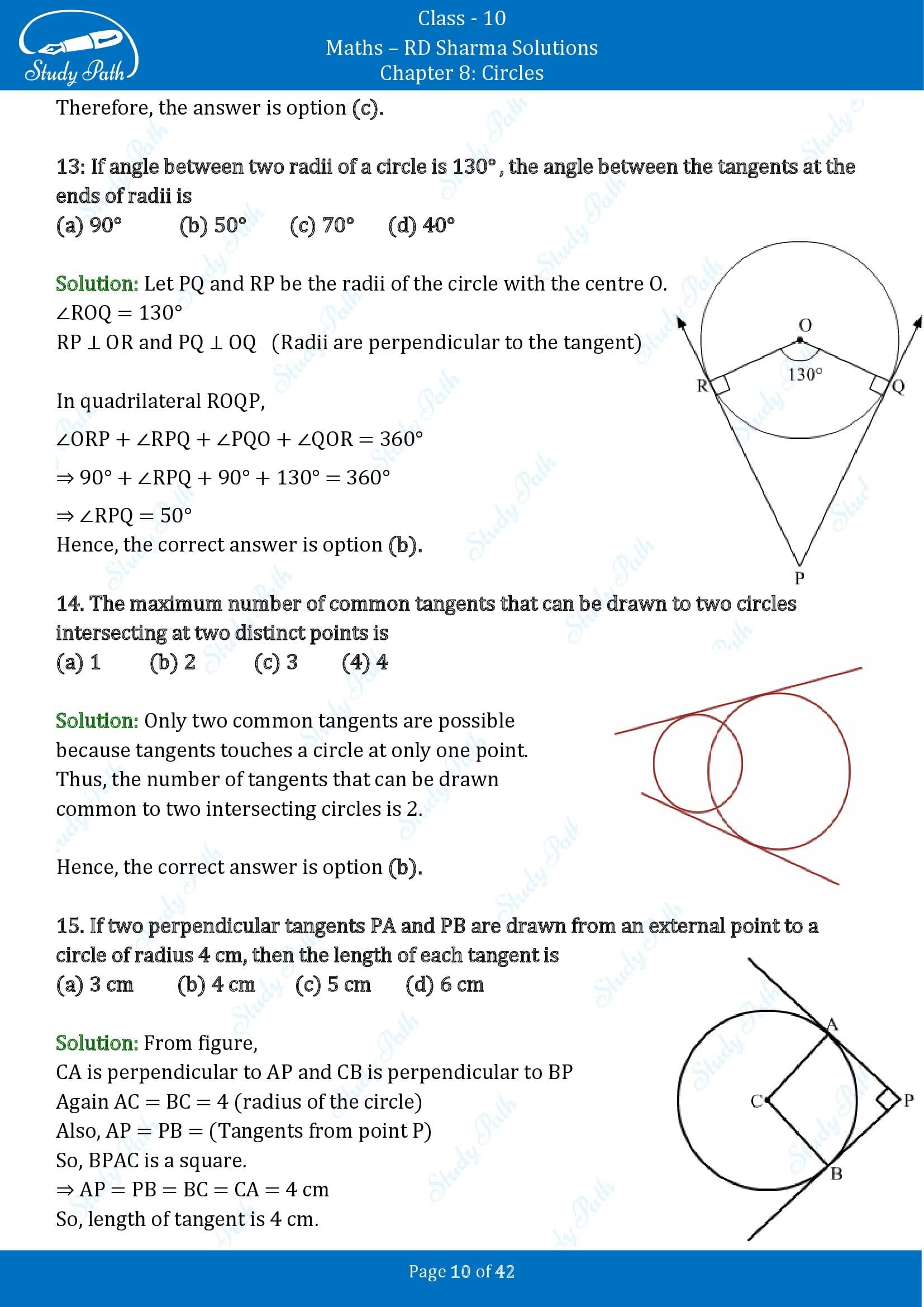 RD Sharma Solutions Class 10 Chapter 8 Circles Multiple Choice Questions MCQs 00010