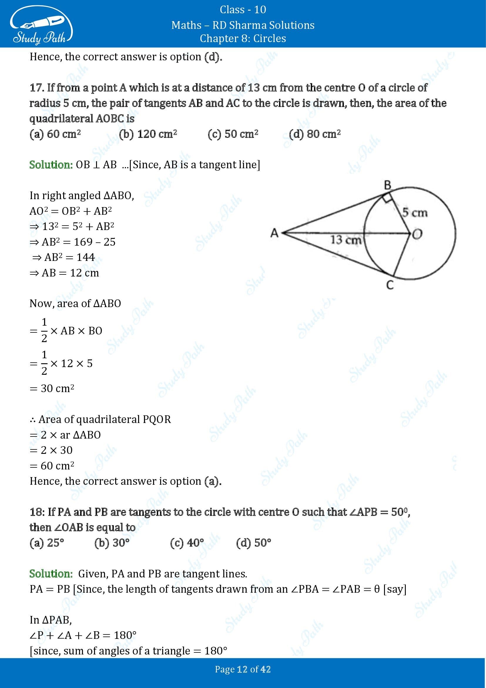 RD Sharma Solutions Class 10 Chapter 8 Circles Multiple Choice Questions MCQs 00012