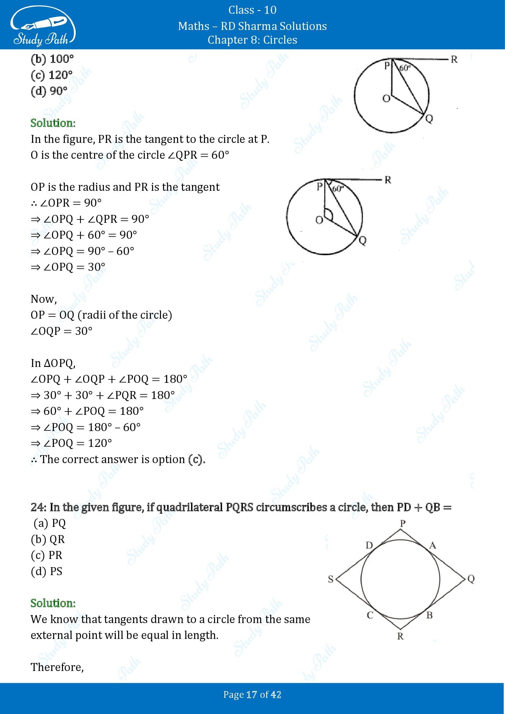 RD Sharma Solutions Class 10 Chapter 8 Circles Multiple Choice Questions MCQs 00017