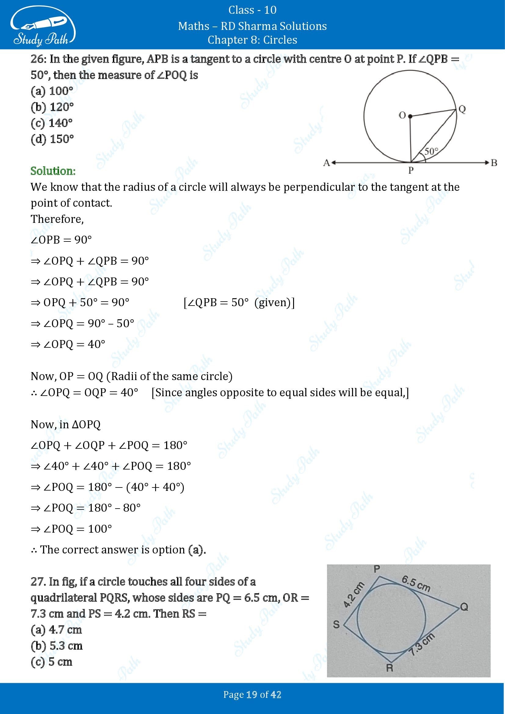 RD Sharma Solutions Class 10 Chapter 8 Circles Multiple Choice Questions MCQs 00019