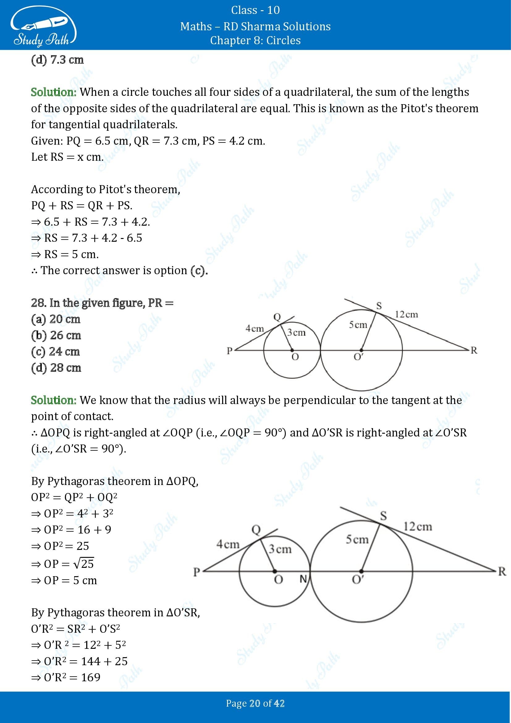 RD Sharma Solutions Class 10 Chapter 8 Circles Multiple Choice Questions MCQs 00020