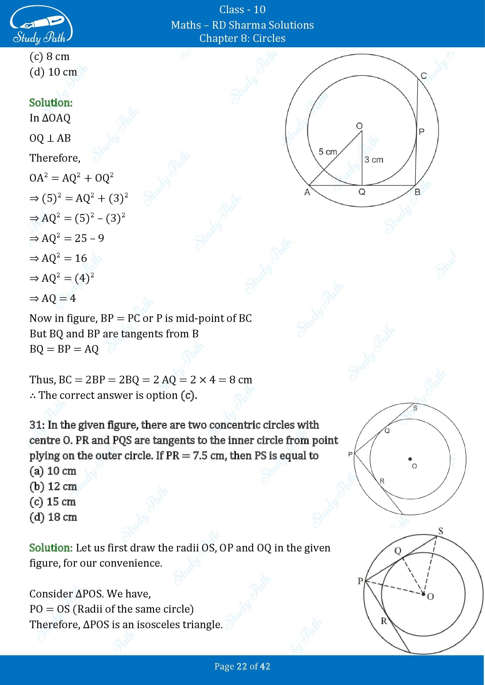 RD Sharma Solutions Class 10 Chapter 8 Circles Multiple Choice Questions MCQs 00022