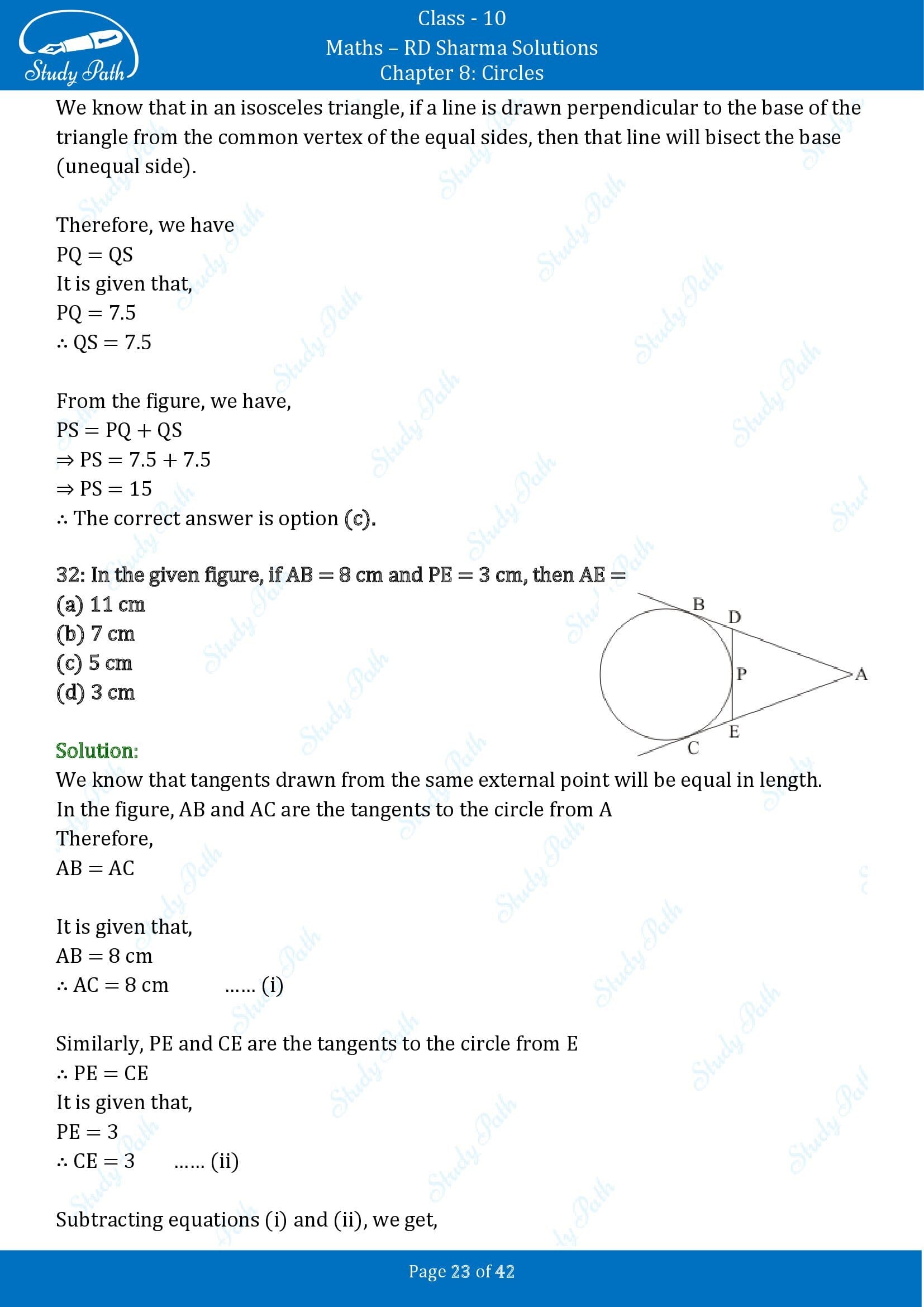 RD Sharma Solutions Class 10 Chapter 8 Circles Multiple Choice Questions MCQs 00023