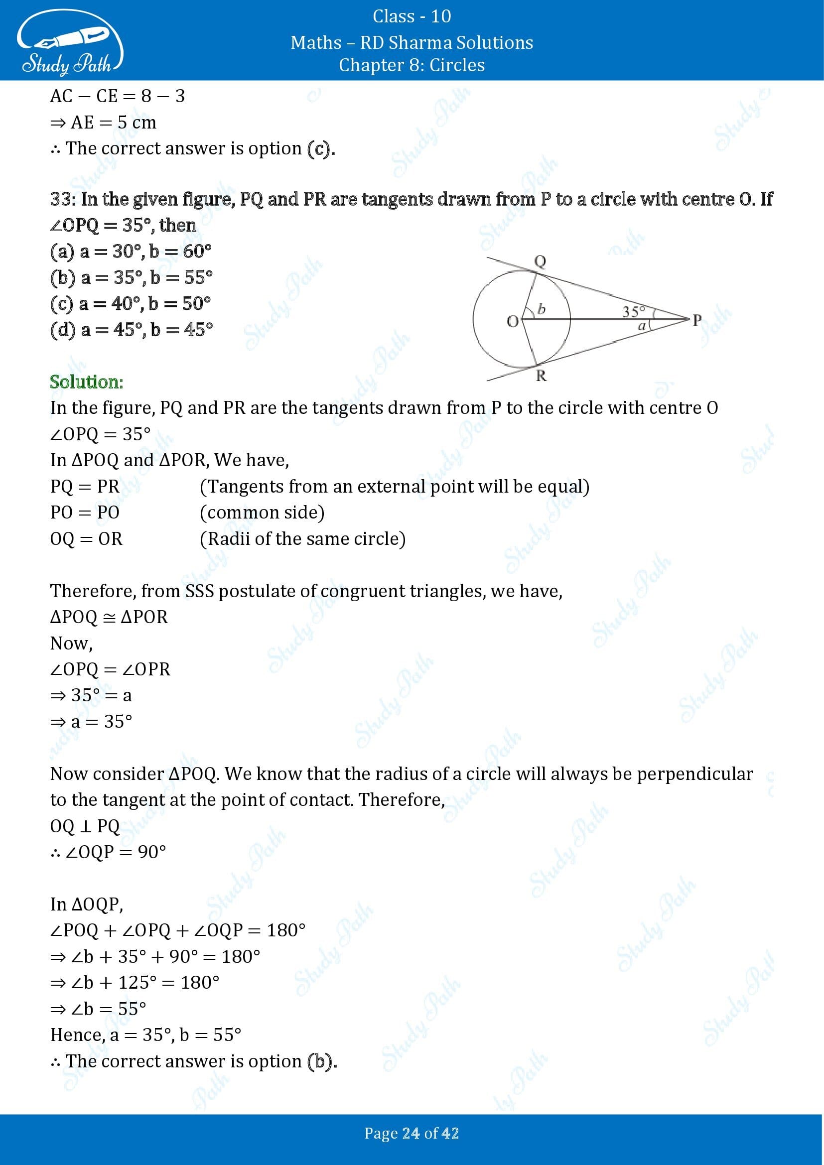 RD Sharma Solutions Class 10 Chapter 8 Circles Multiple Choice Questions MCQs 00024