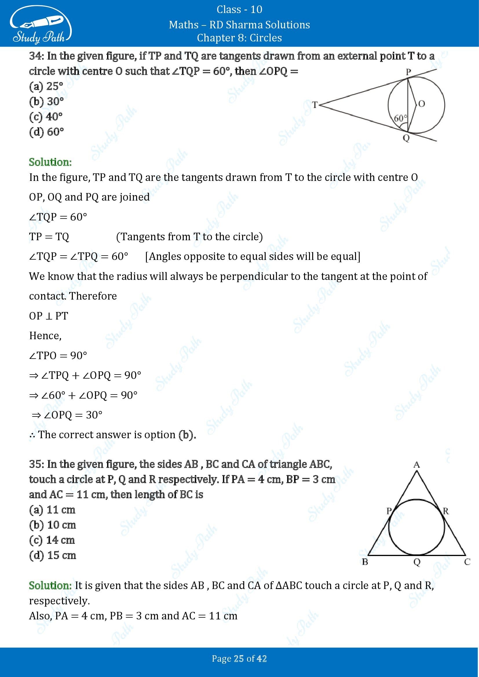 RD Sharma Solutions Class 10 Chapter 8 Circles Multiple Choice Questions MCQs 00025