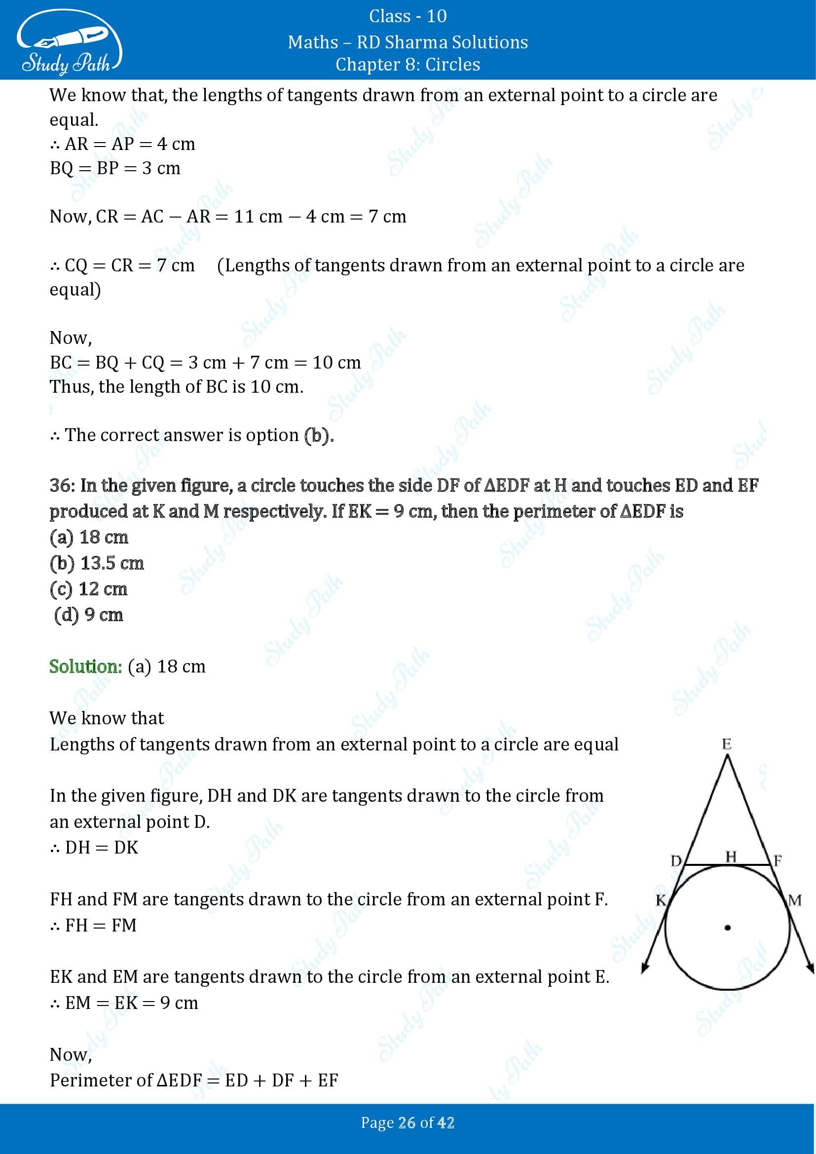 RD Sharma Solutions Class 10 Chapter 8 Circles Multiple Choice Questions MCQs 00026