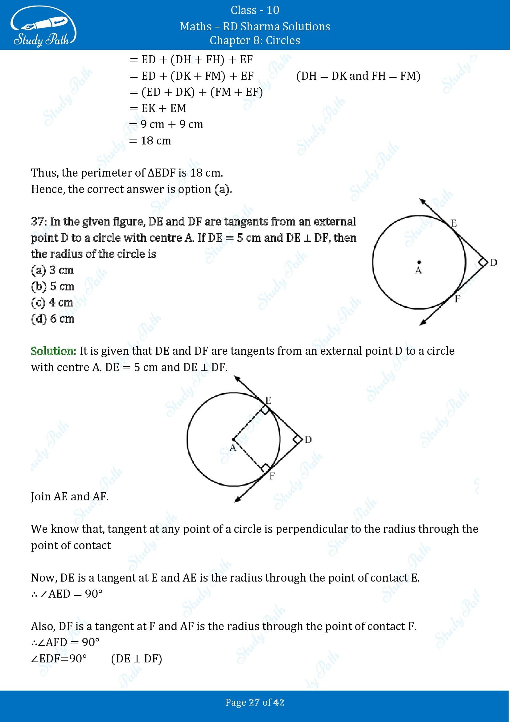 RD Sharma Solutions Class 10 Chapter 8 Circles Multiple Choice Questions MCQs 00027