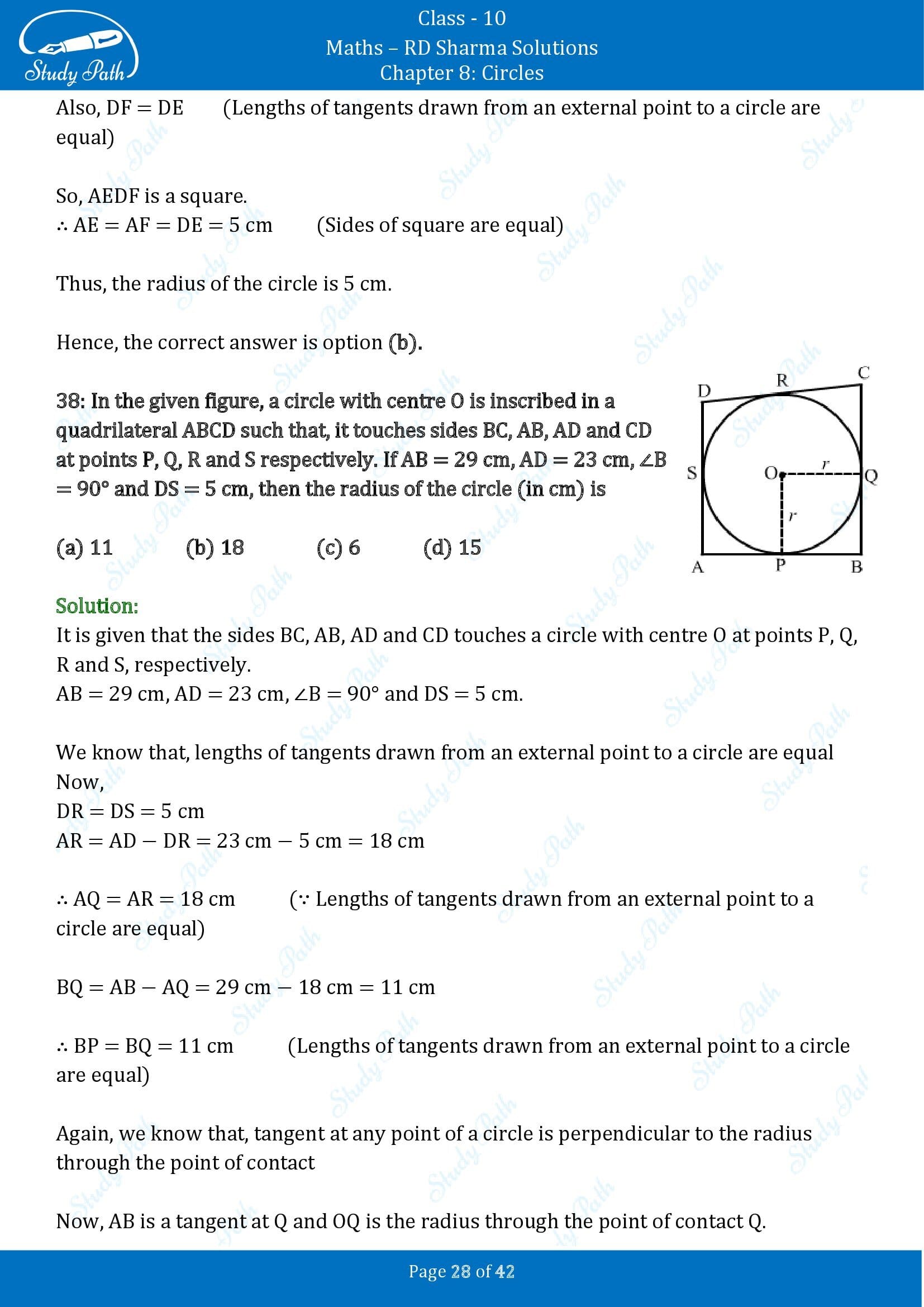 RD Sharma Solutions Class 10 Chapter 8 Circles Multiple Choice Questions MCQs 00028