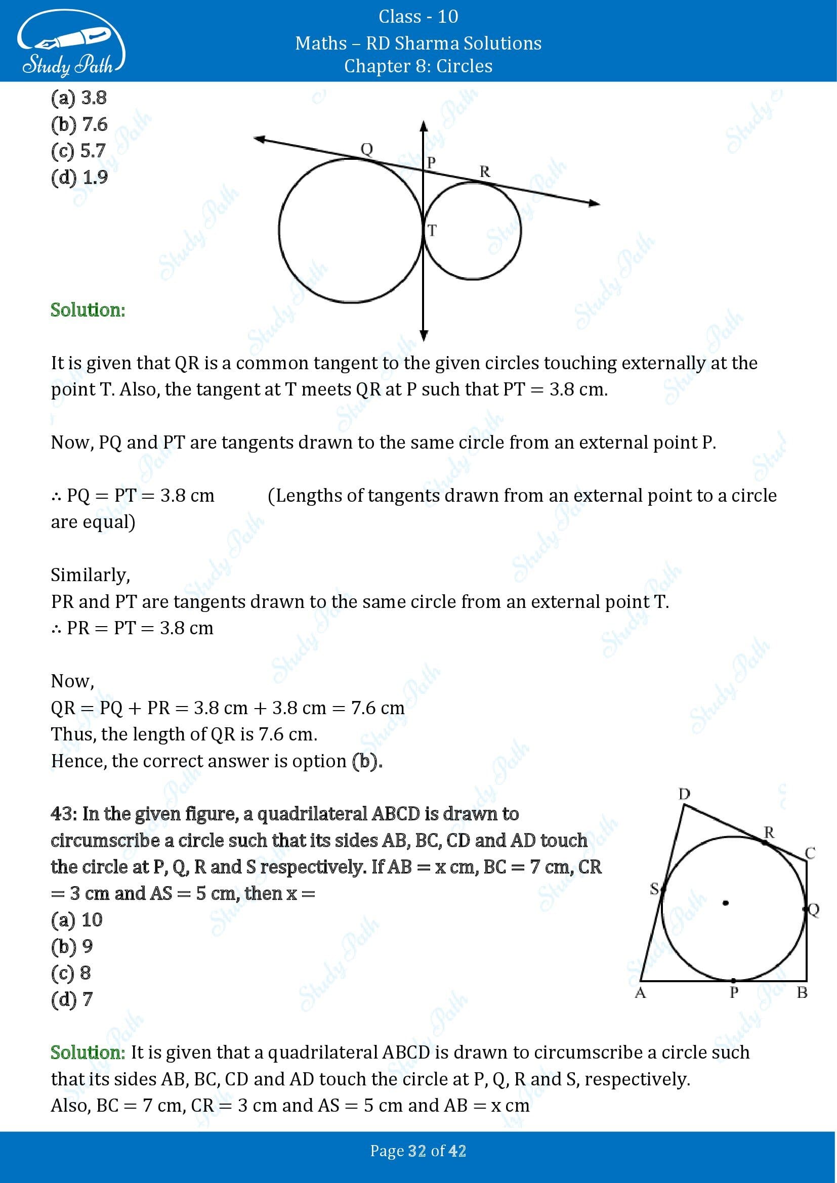 RD Sharma Solutions Class 10 Chapter 8 Circles Multiple Choice Questions MCQs 00032